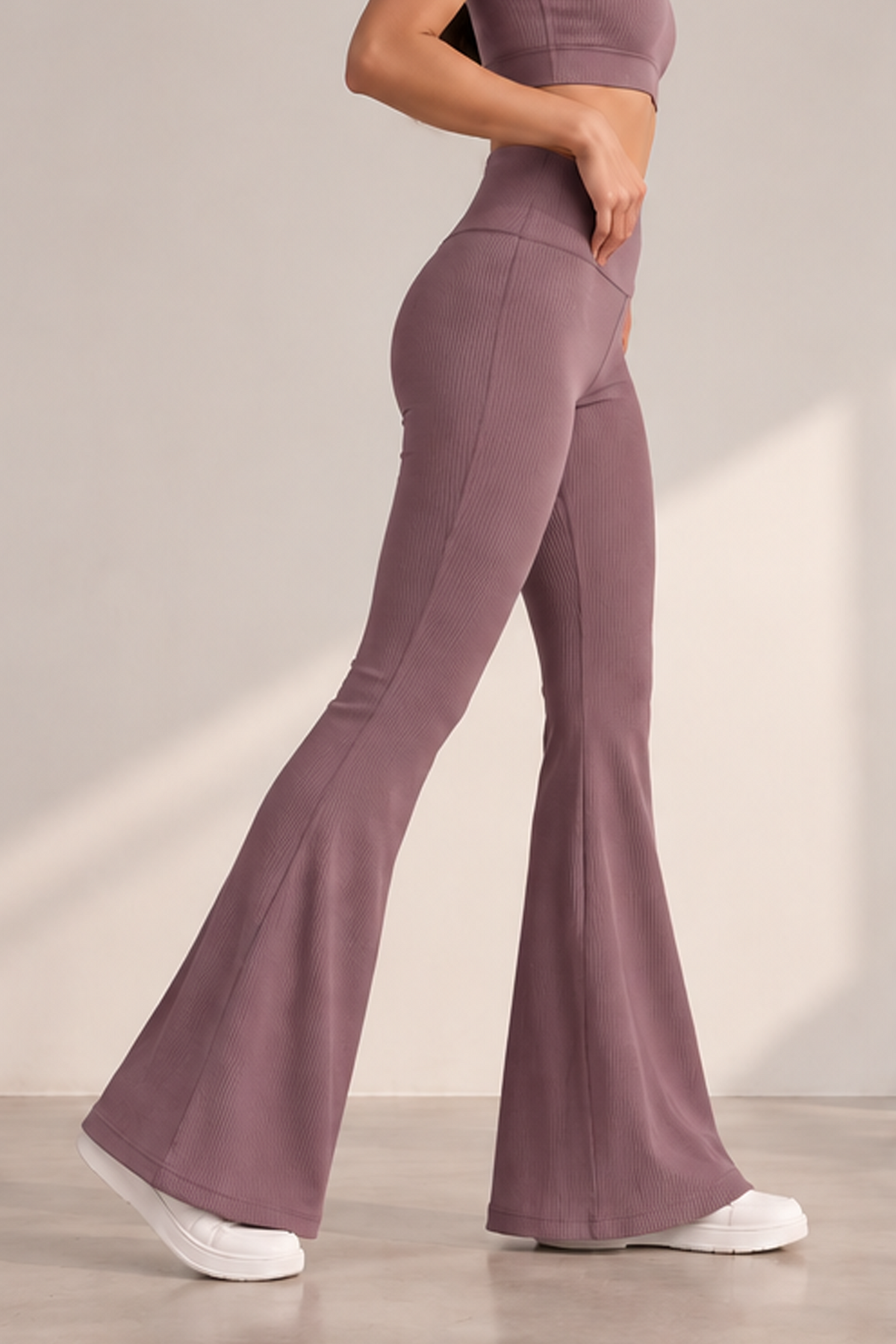 Ribbed Flare Leggings - Mauve