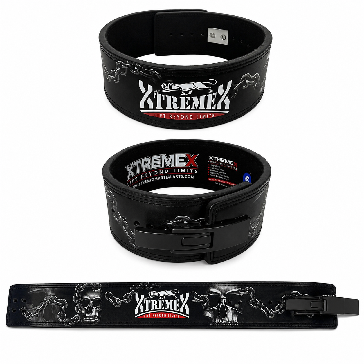 XTREMEX POWERLIFTING 13MM LEVER BELT - IRON SKULL
