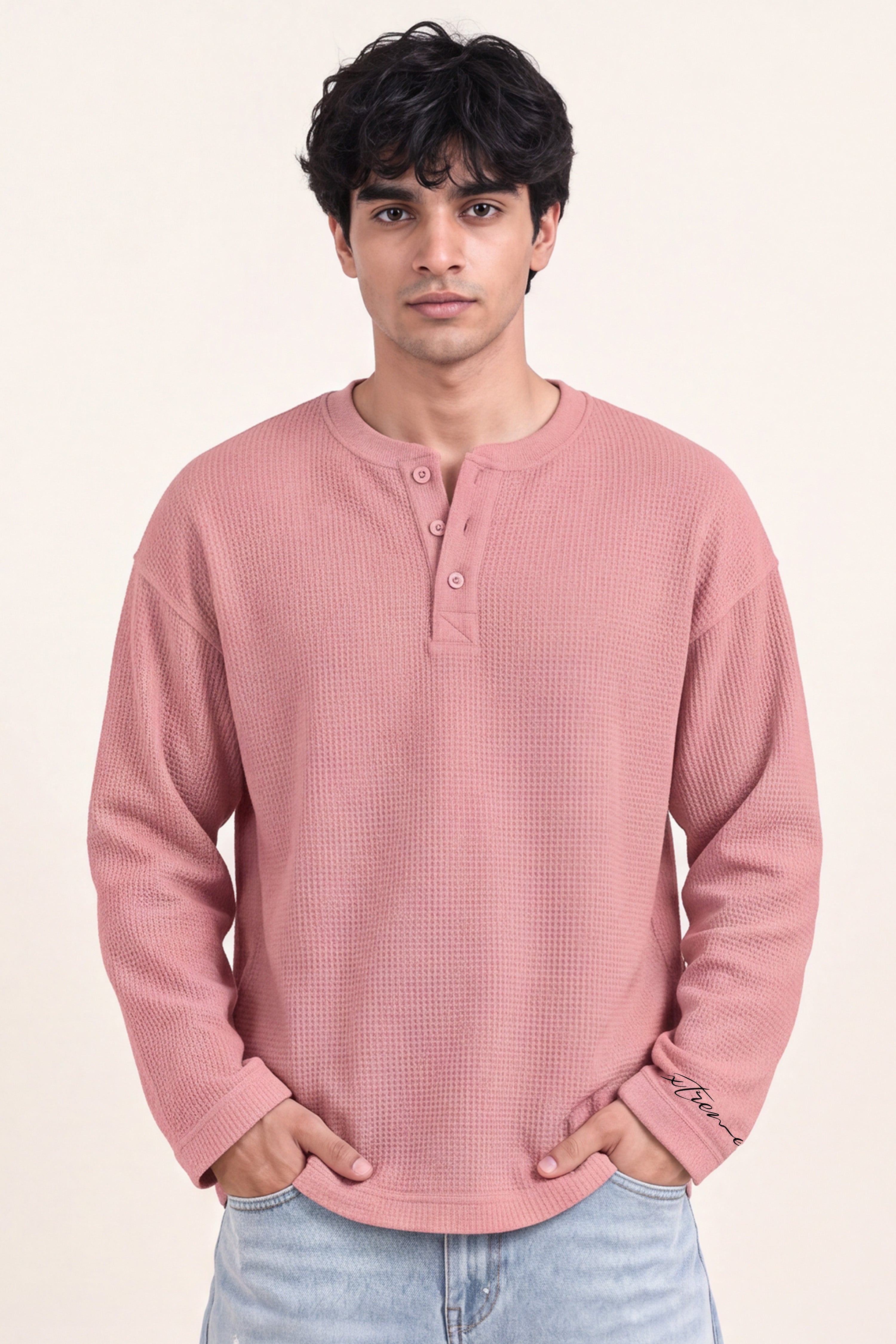 Image of Waffle Henley Tshirt - Rose Wood