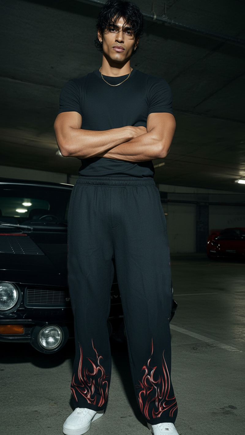 Men's black graphic sweatpants for casual everyday wear ifm