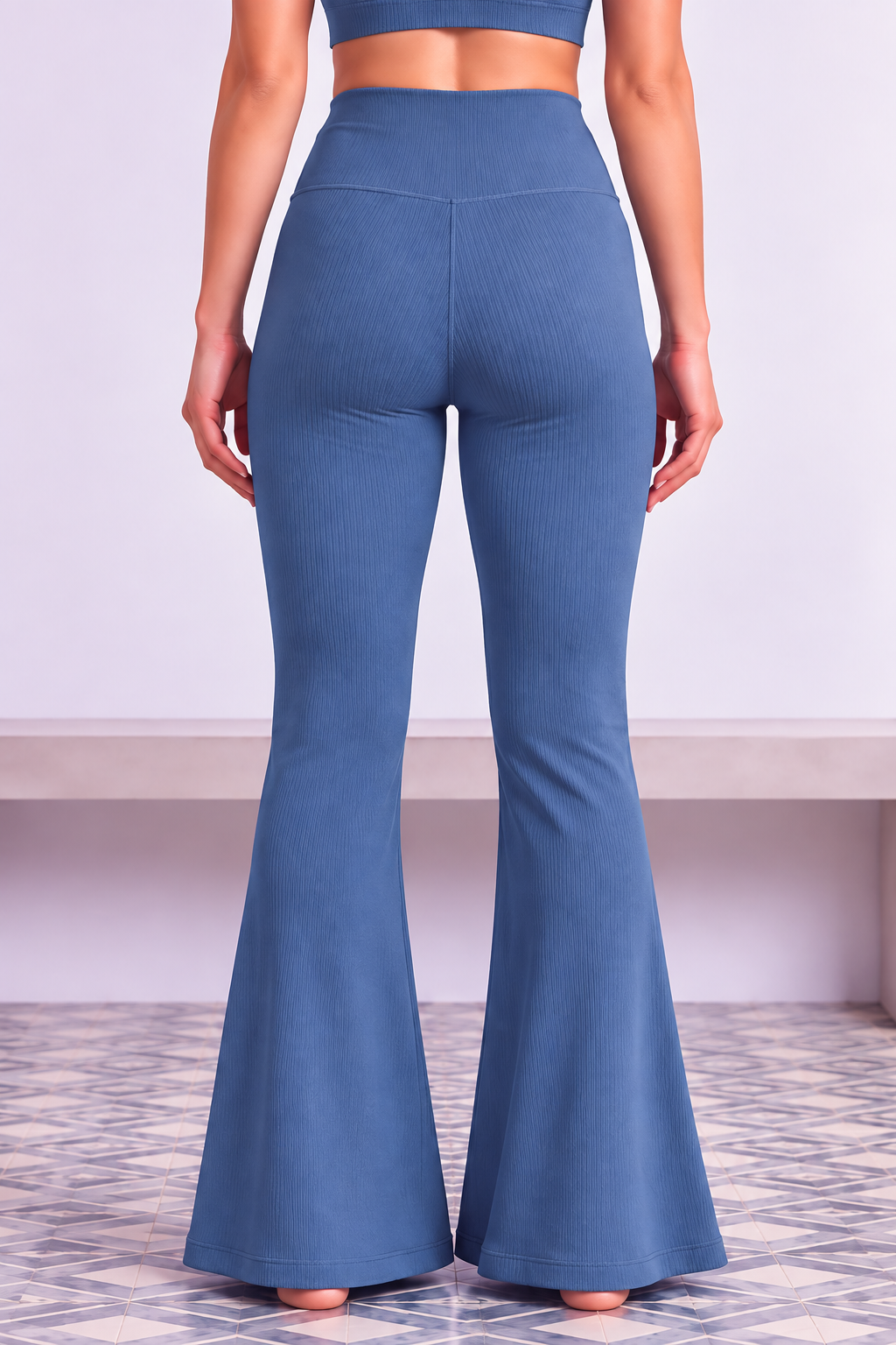 Ribbed Flare Leggings - Blue