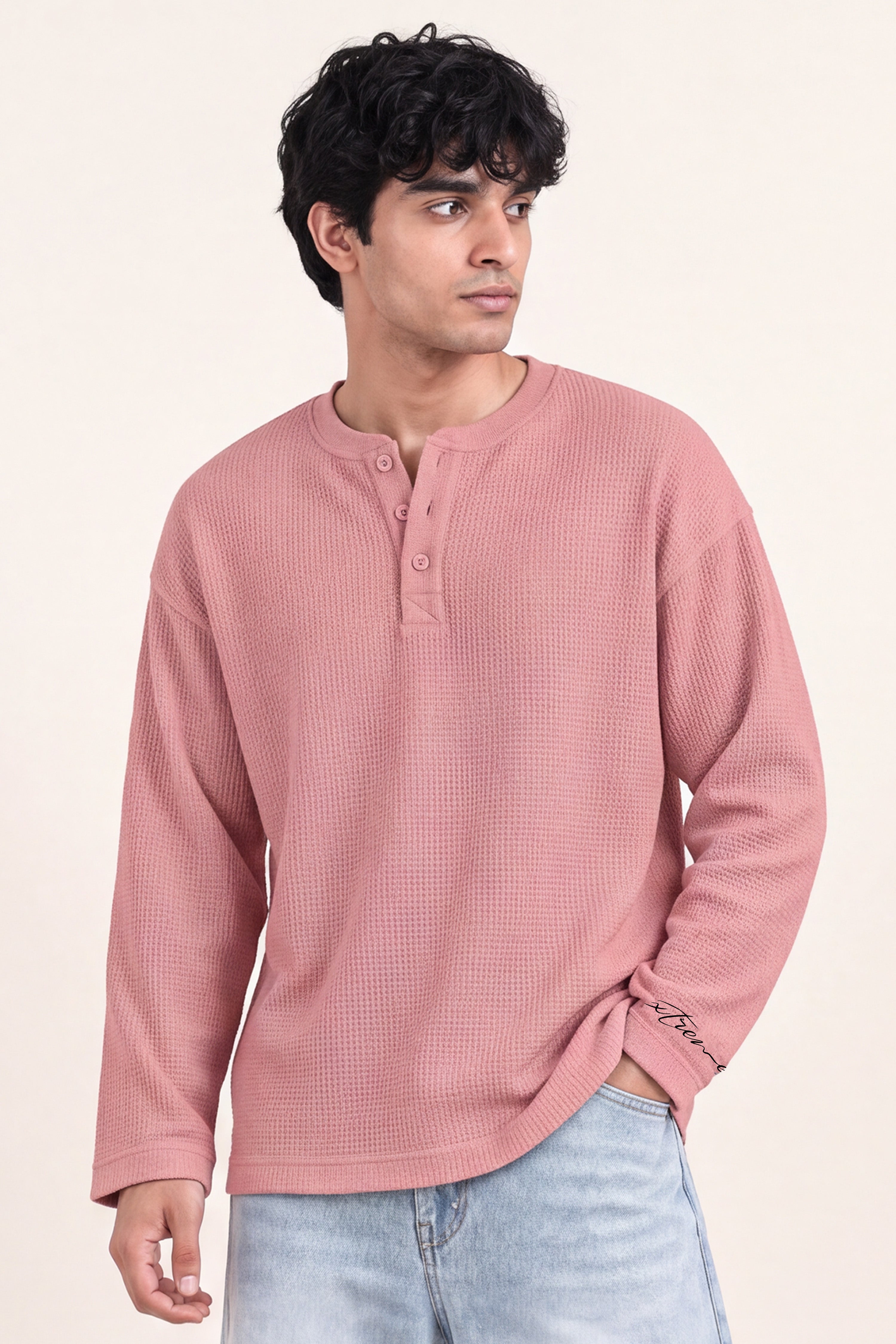 Image of Waffle Henley Tshirt - Rose Wood