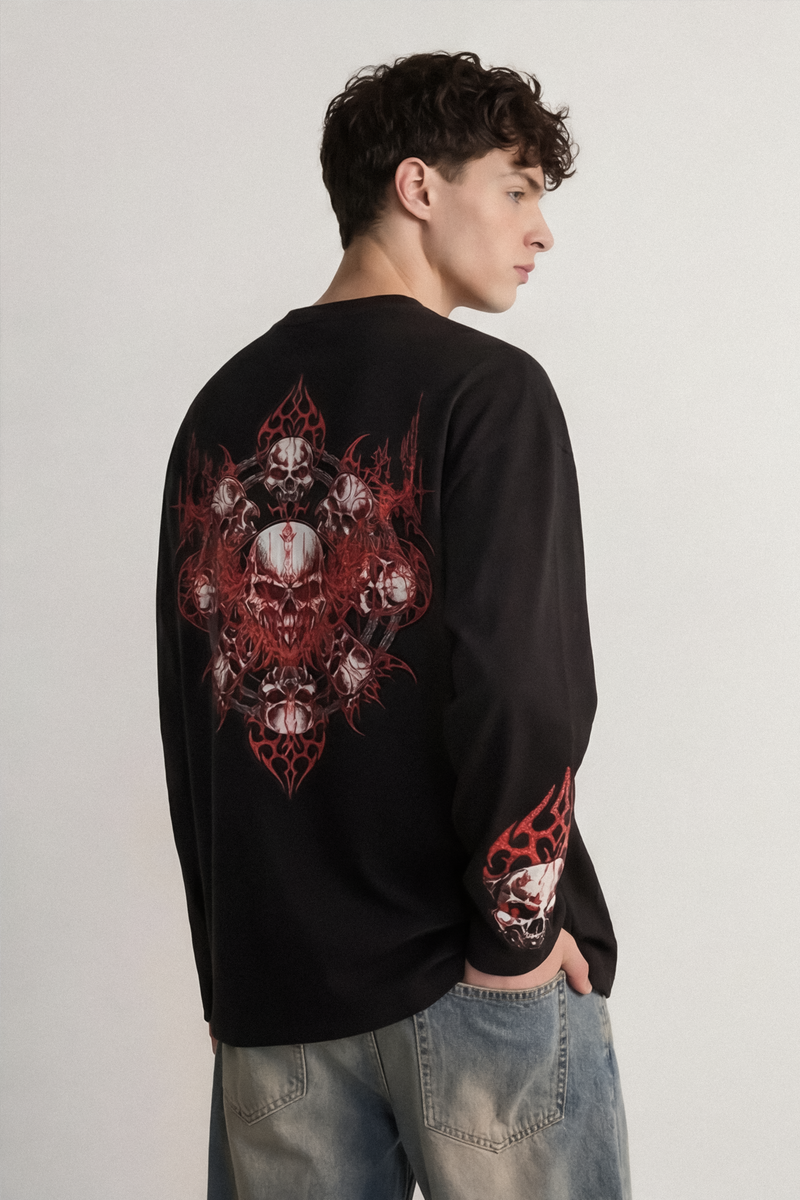 Men's Skull Matrix oversized full sleeve graphic T-shirt