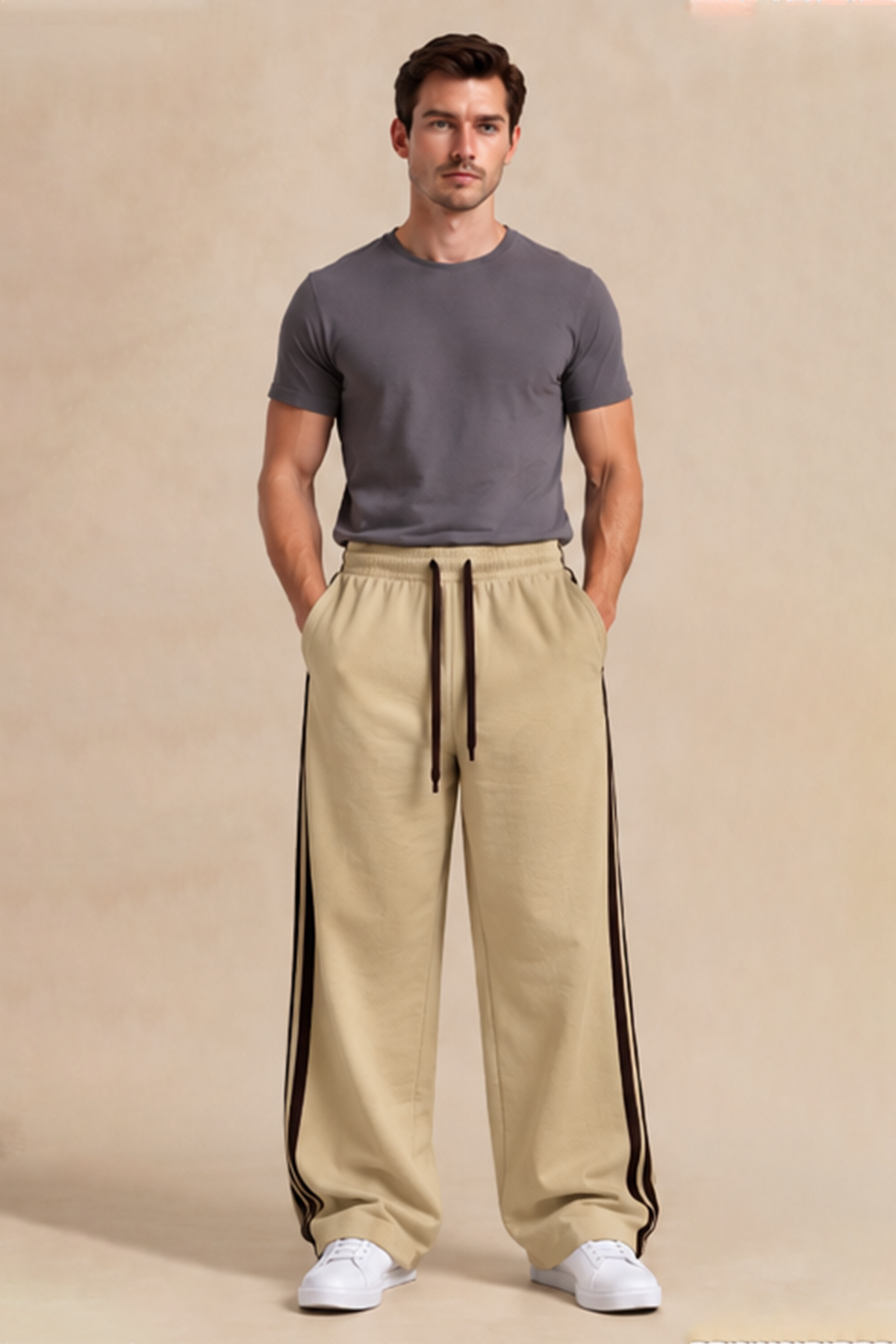 Tri Stripe Joggers - Tan