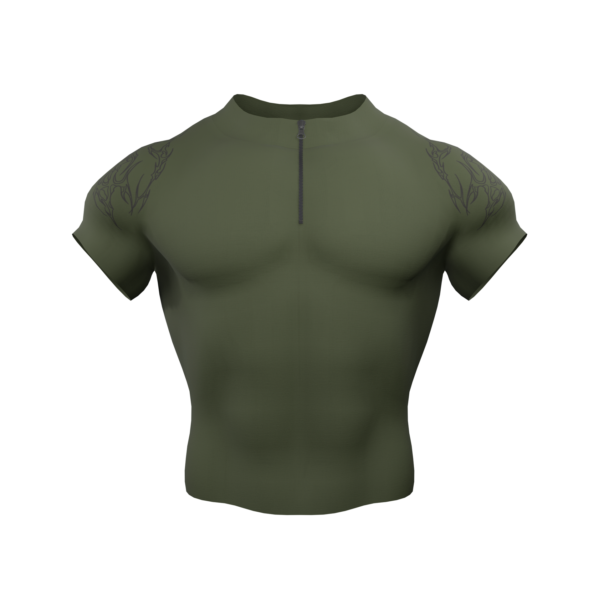 Rambo Zip Nylon Compression Tshirt Half Sleeve - Olive