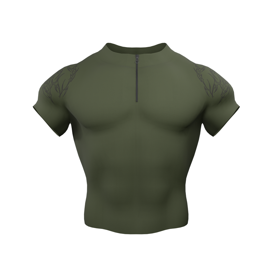 Rambo Zip Nylon Compression Tshirt Half Sleeve - Olive