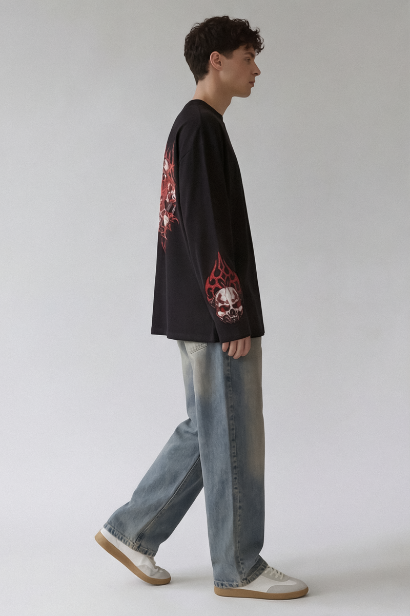 Skull Matrix oversized full sleeve cotton T-shirt