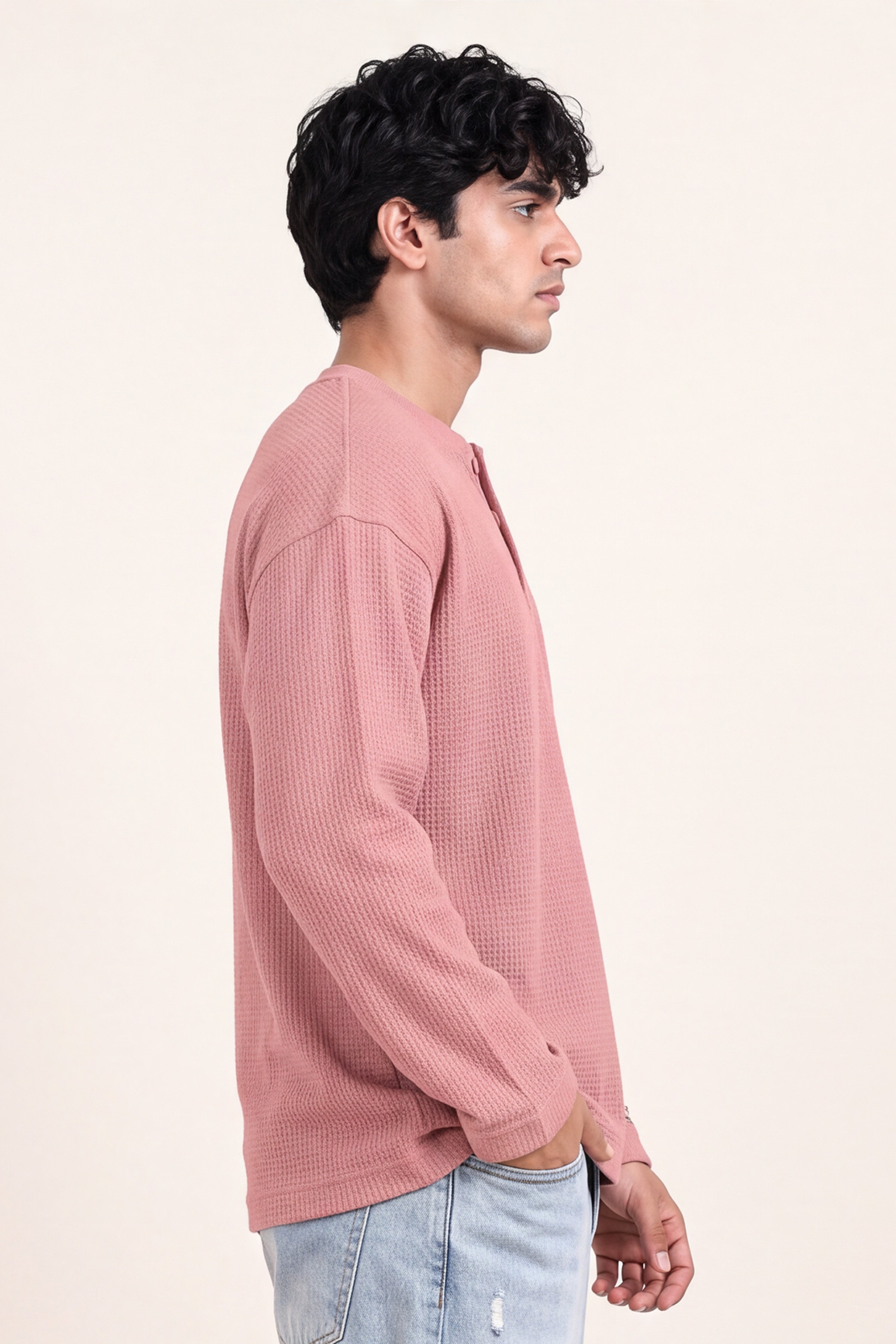 Image of Waffle Henley Tshirt - Rose Wood