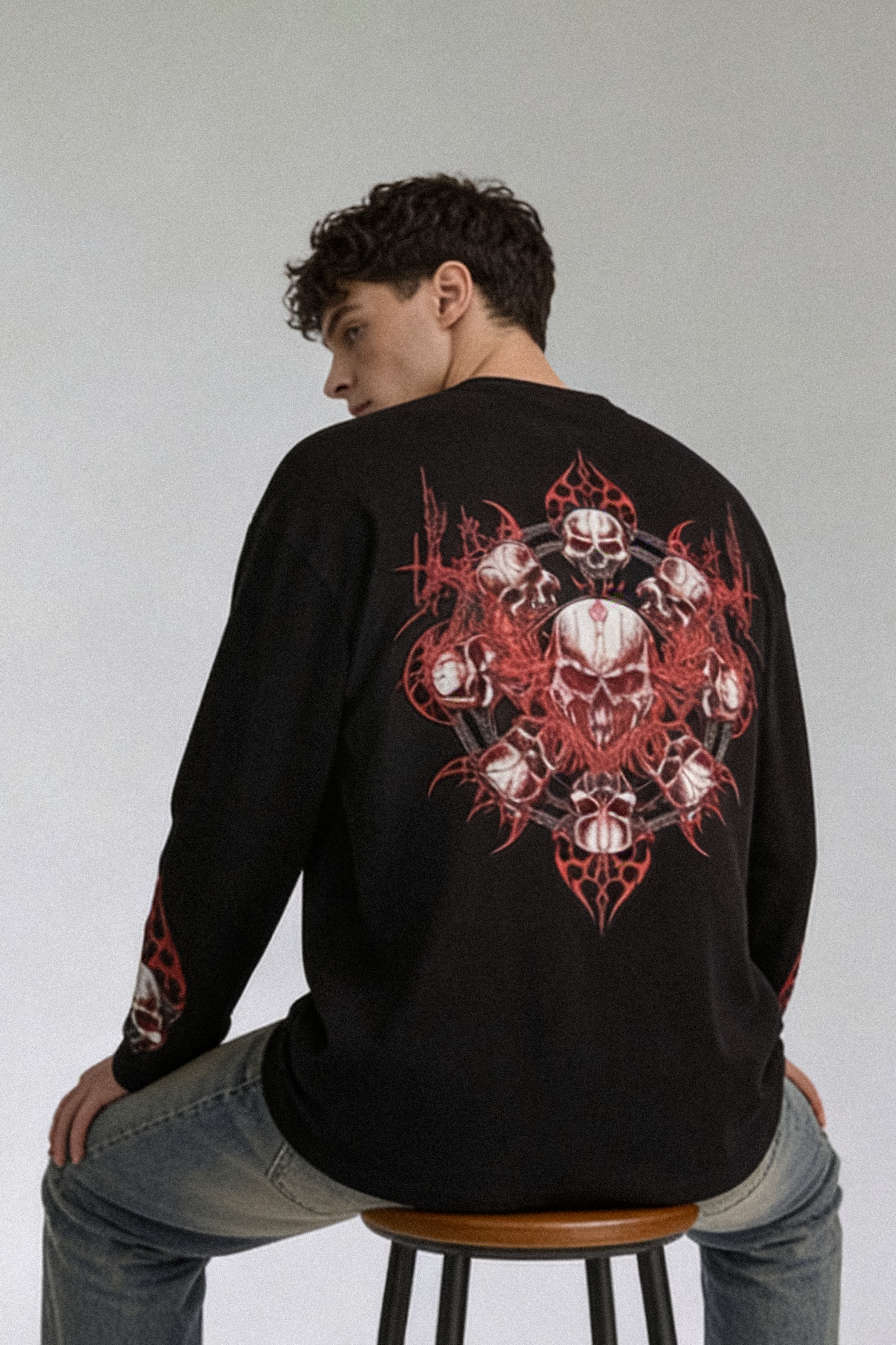 Image of Skull Matrix Unisex Oversized Full Sleeve Tshirt