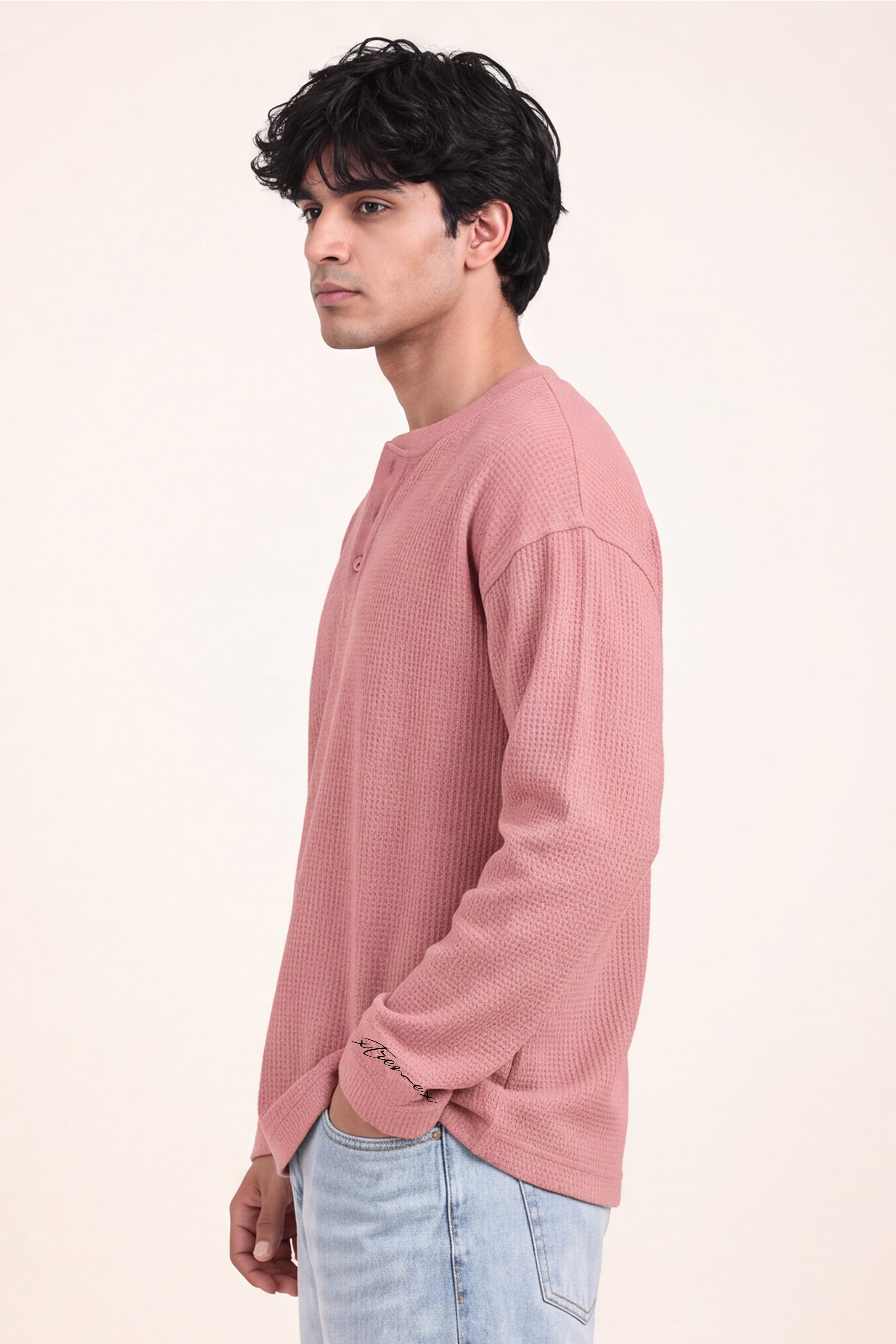 Image of Waffle Henley Tshirt - Rose Wood