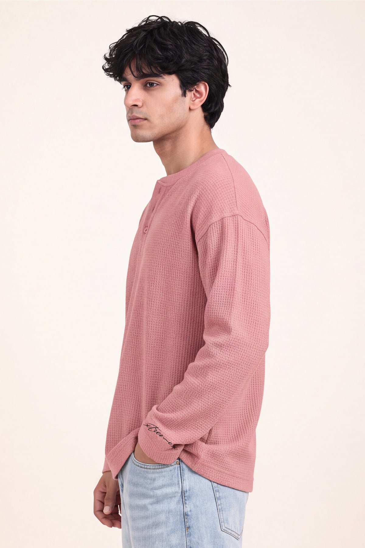 Waffle Henley Tshirt - Rose Wood