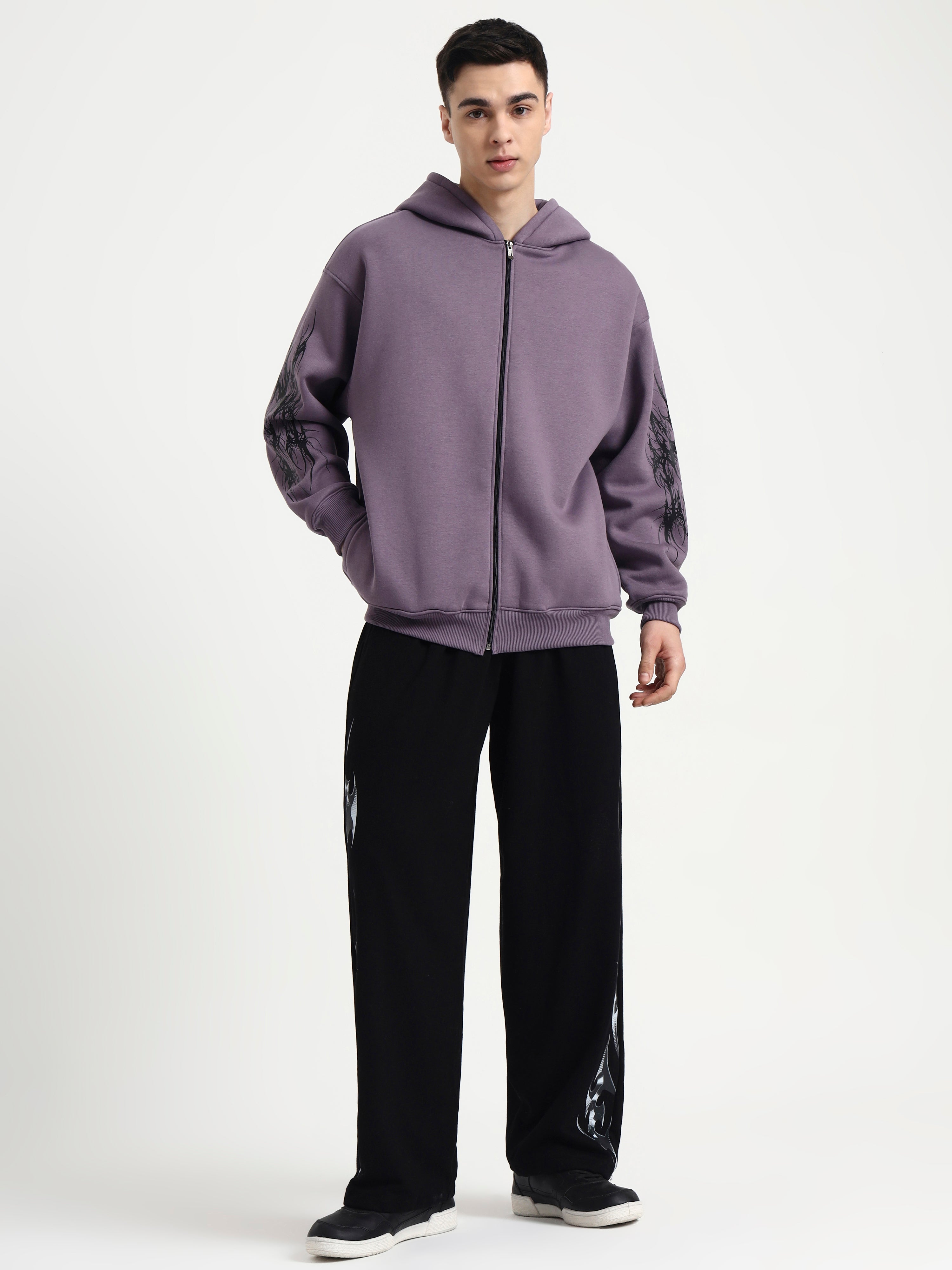 Image of Night Pulse Unisex Oversized Zipper Hoodie - Plum