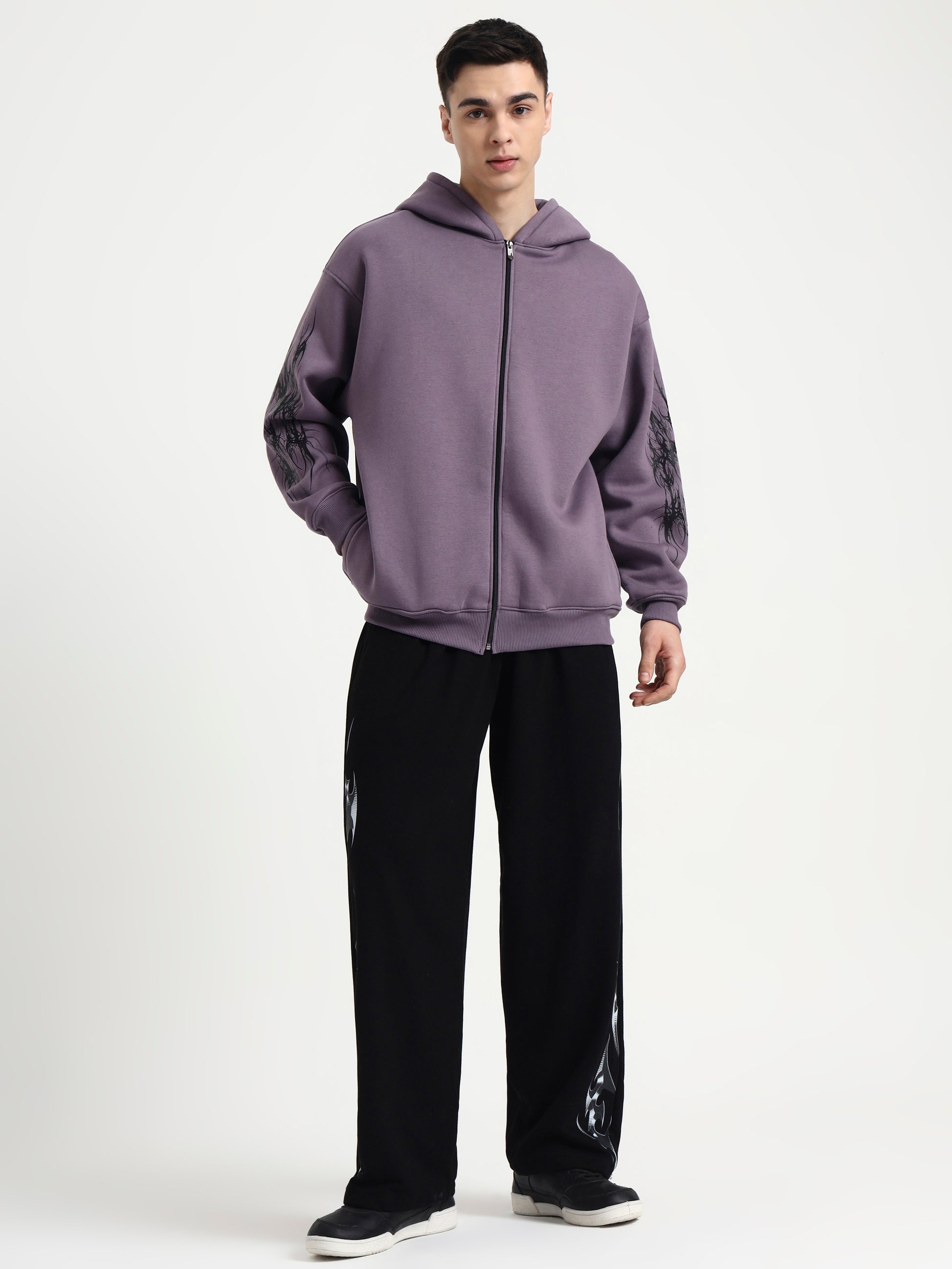 Night Pulse Unisex Oversized Zipper Hoodie - Plum