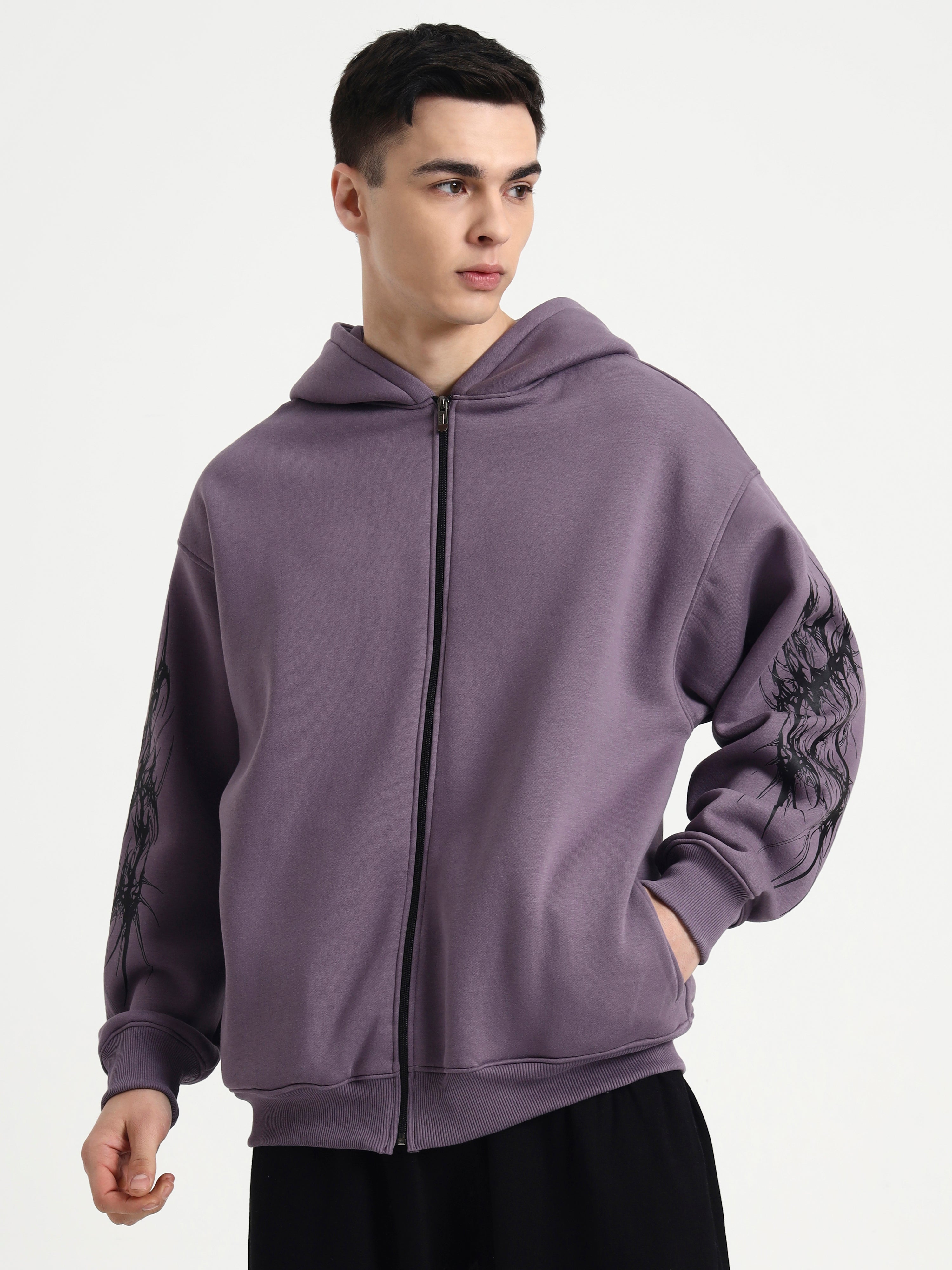 Image of Night Pulse Unisex Oversized Zipper Hoodie - Plum