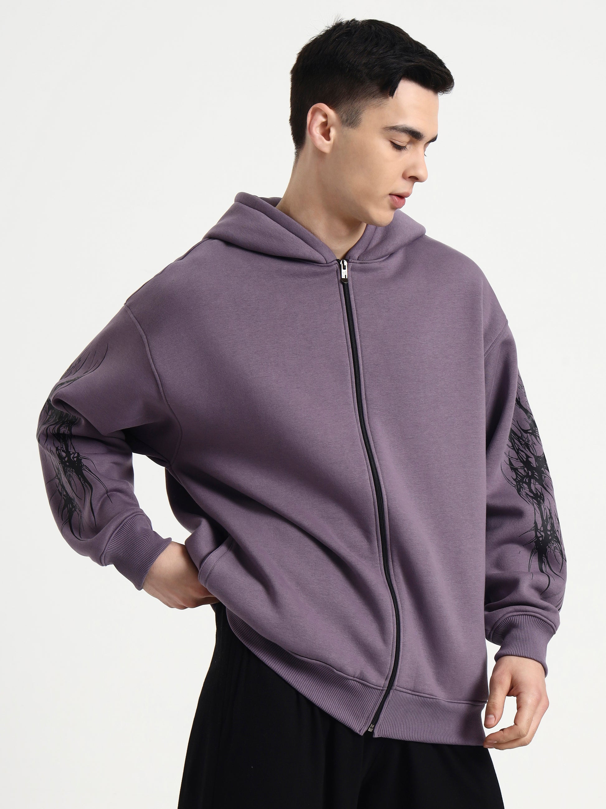 Night Pulse Unisex Oversized Zipper Hoodie - Plum
