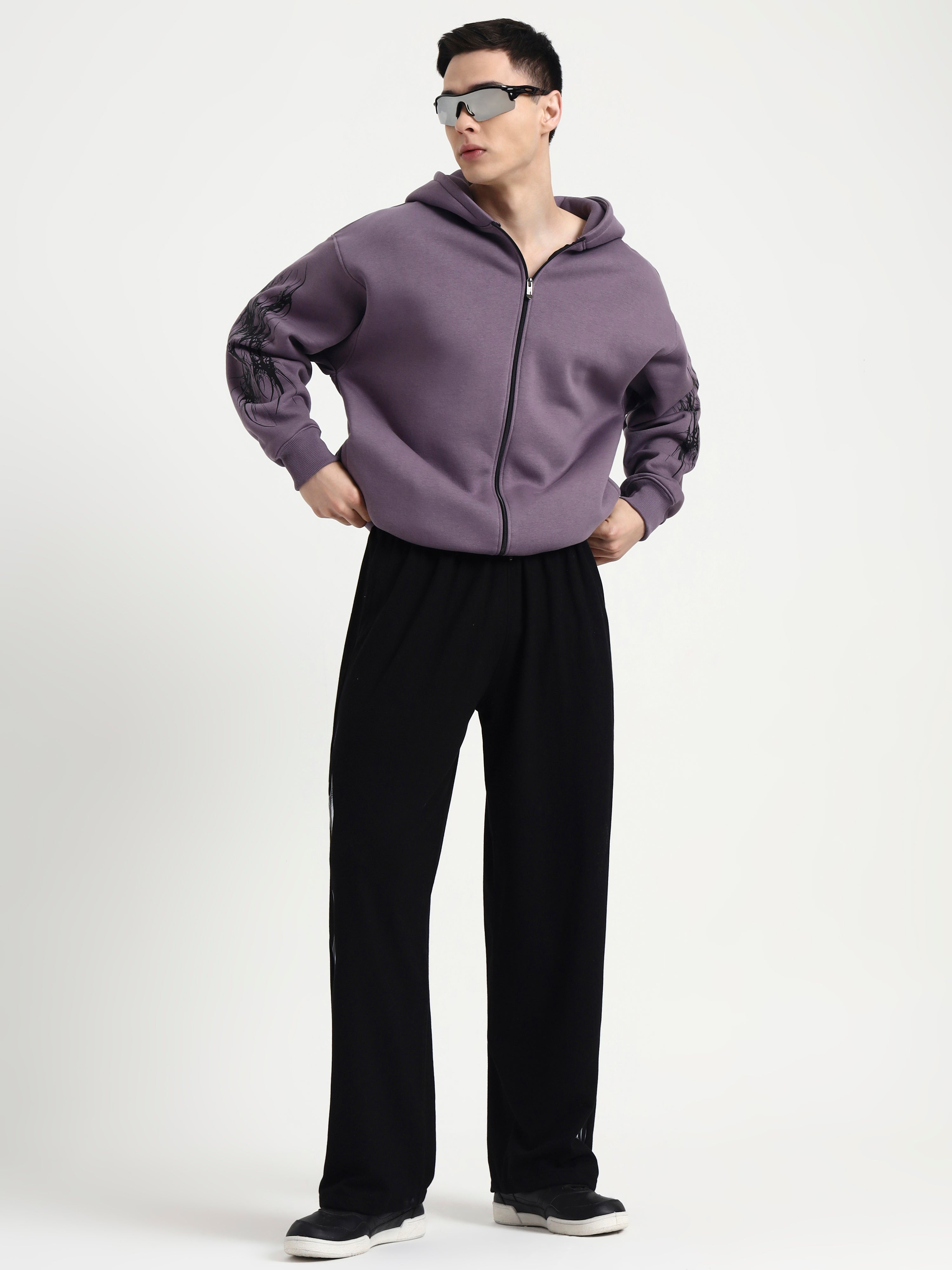Image of Night Pulse Unisex Oversized Zipper Hoodie - Plum