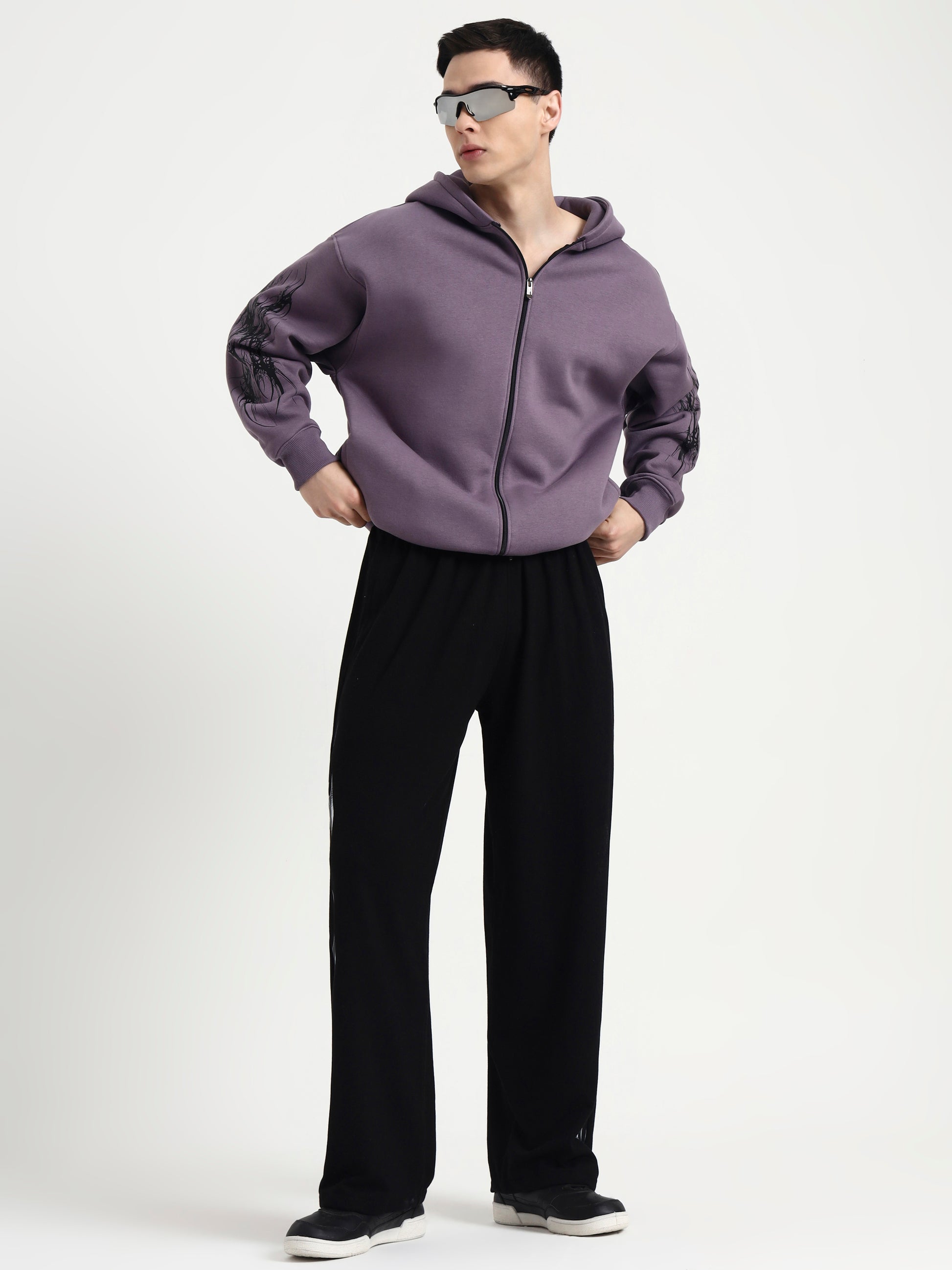 Night Pulse Unisex Oversized Zipper Hoodie - Plum