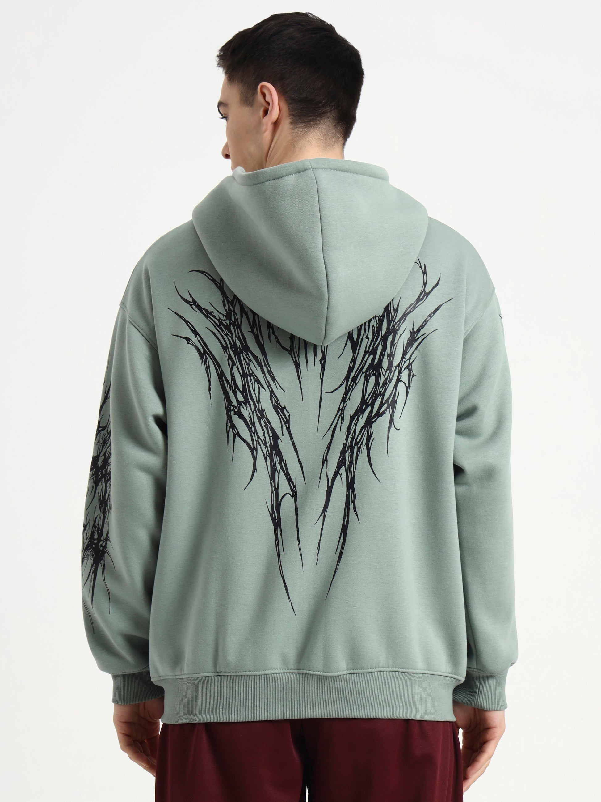 Night Pulse Unisex Oversized Zipper Hoodie - Sage Green