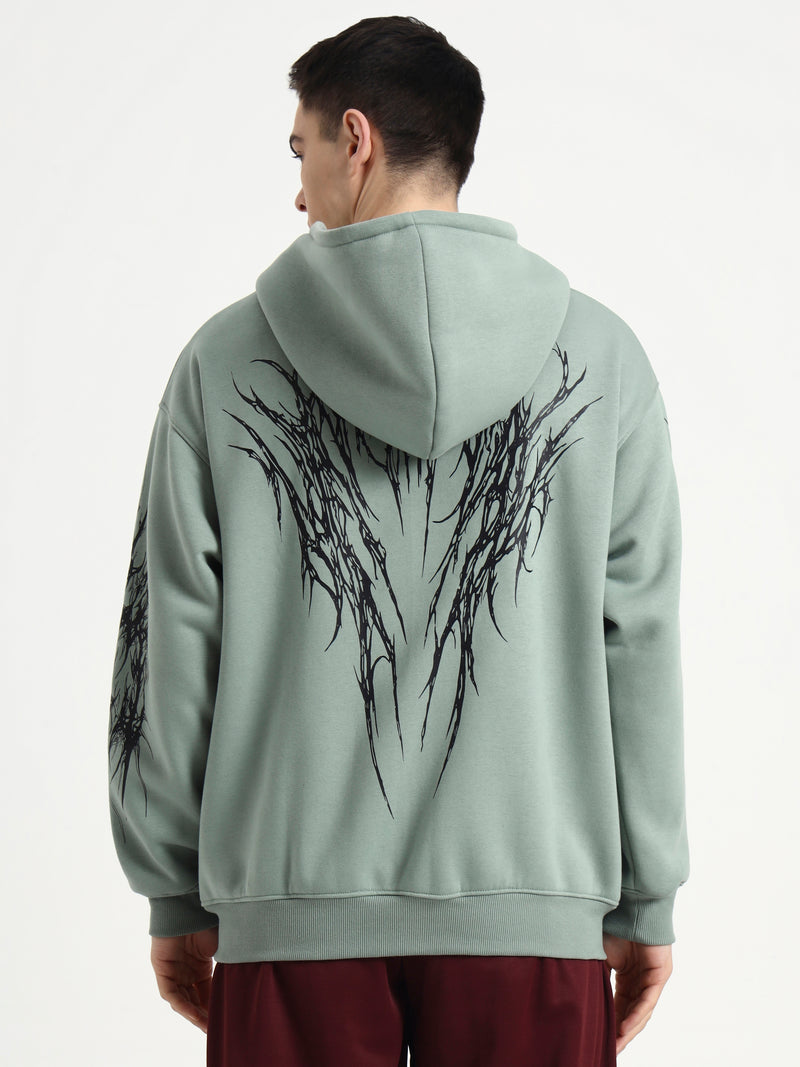 Night Pulse Unisex Oversized Zipper Hoodie - Sage Green