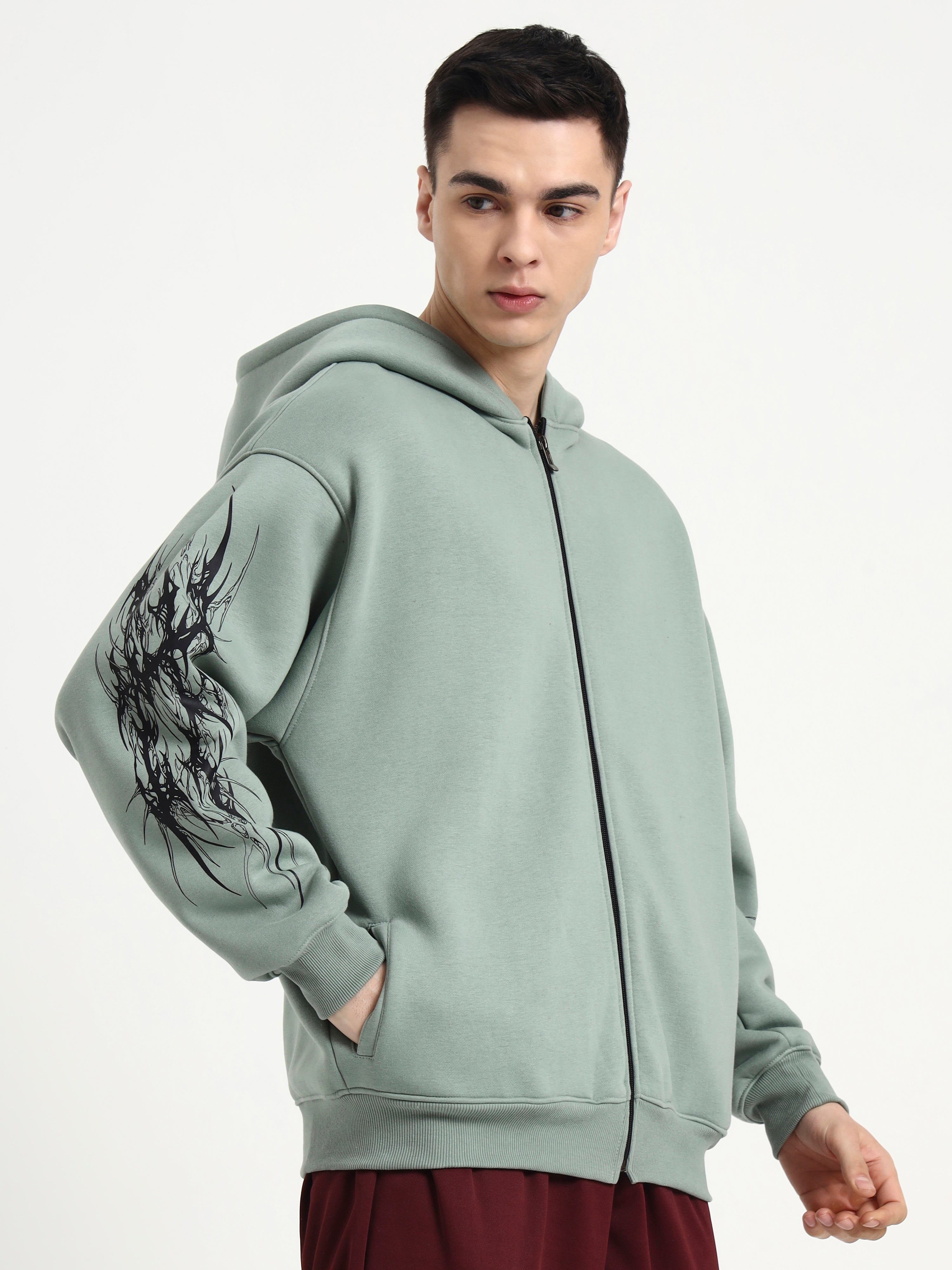 Image of Night Pulse Unisex Oversized Zipper Hoodie - Sage Green