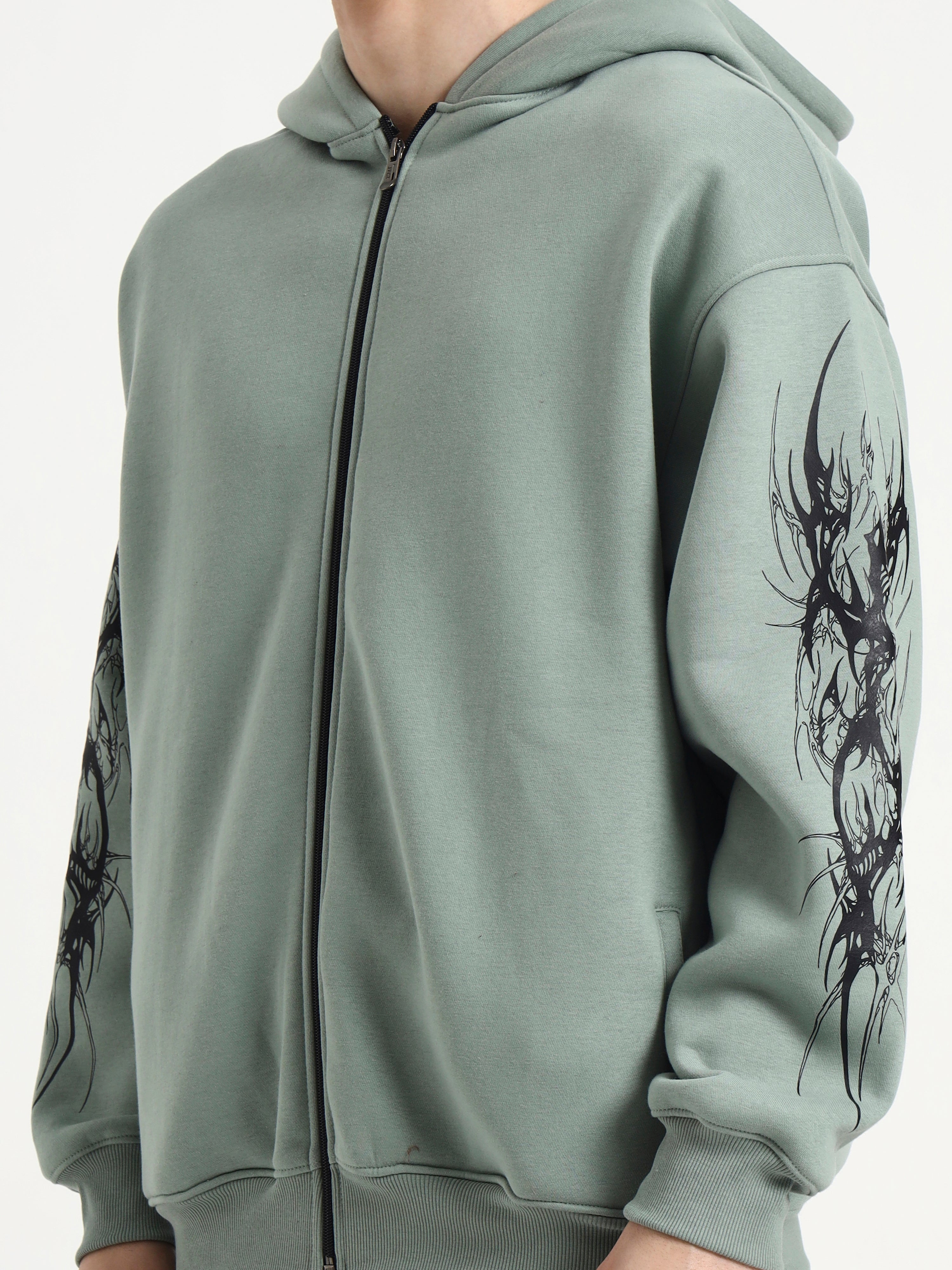 Image of Night Pulse Unisex Oversized Zipper Hoodie - Sage Green
