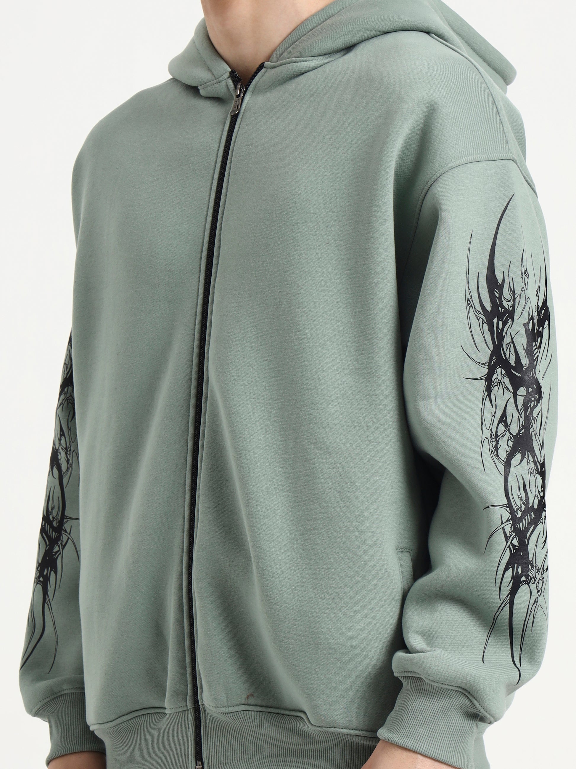 Night Pulse Unisex Oversized Zipper Hoodie - Sage Green