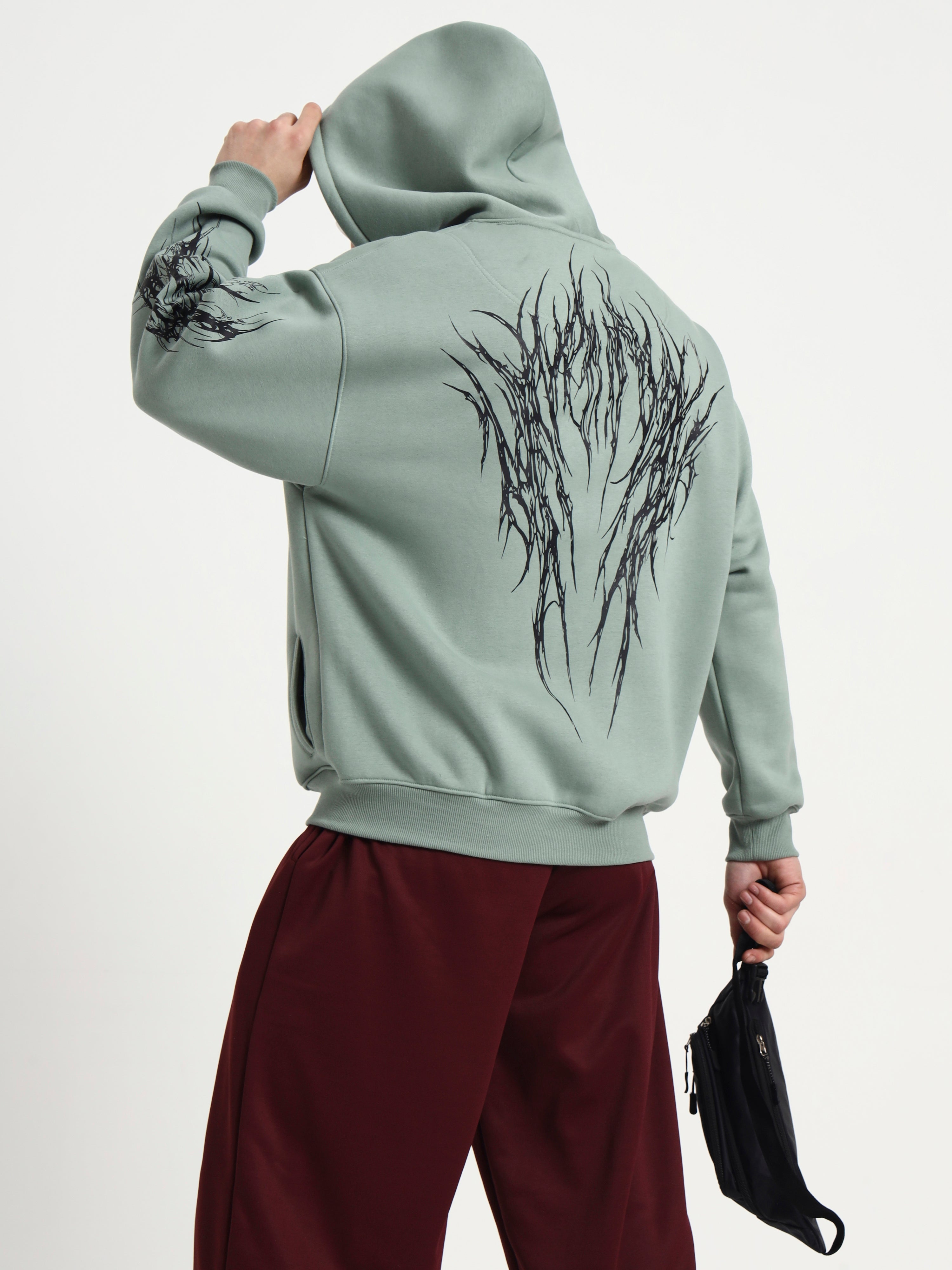 Image of Night Pulse Unisex Oversized Zipper Hoodie - Sage Green