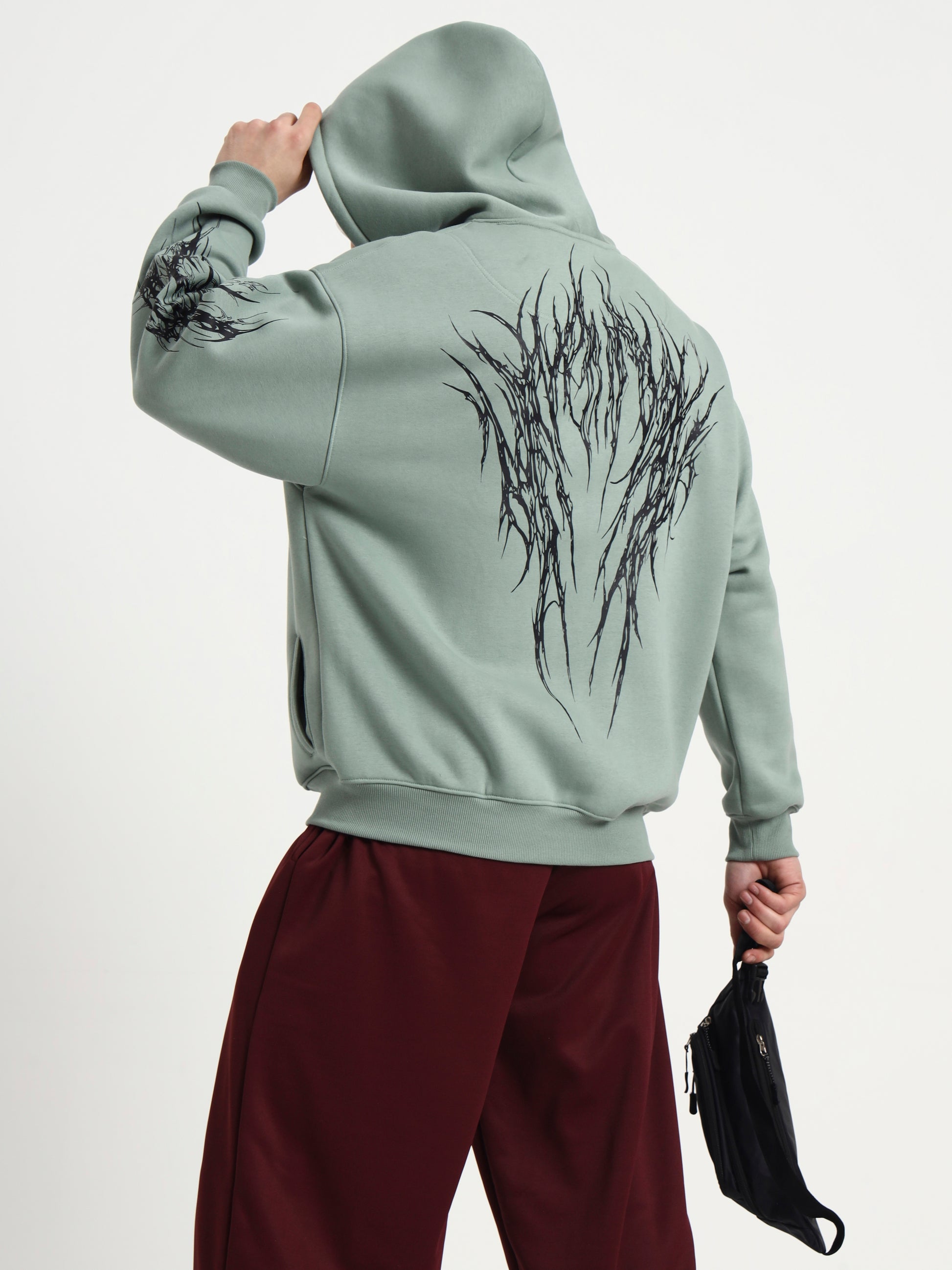 Night Pulse Unisex Oversized Zipper Hoodie - Sage Green