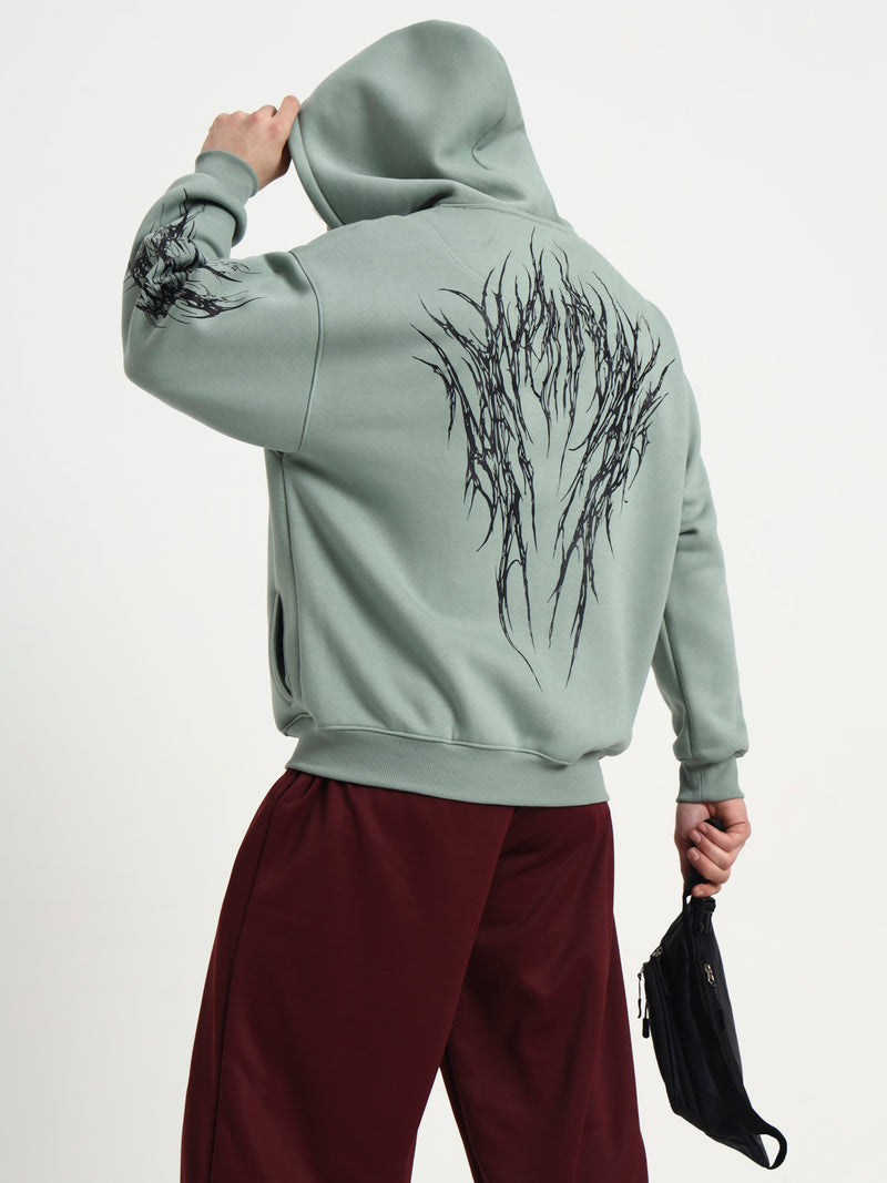 Night Pulse Unisex Oversized Zipper Hoodie - Sage Green