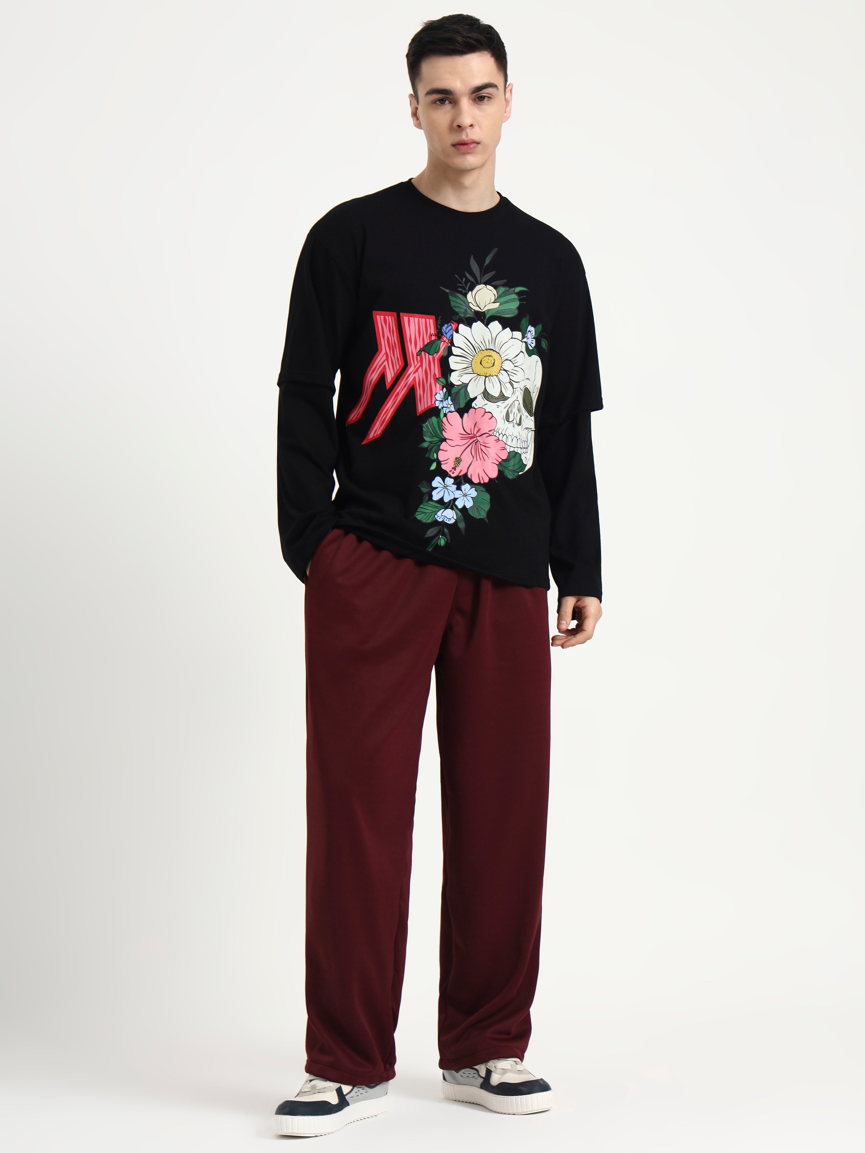 Image of Bloom Skull Unisex Oversized Full Sleeve Tshirt