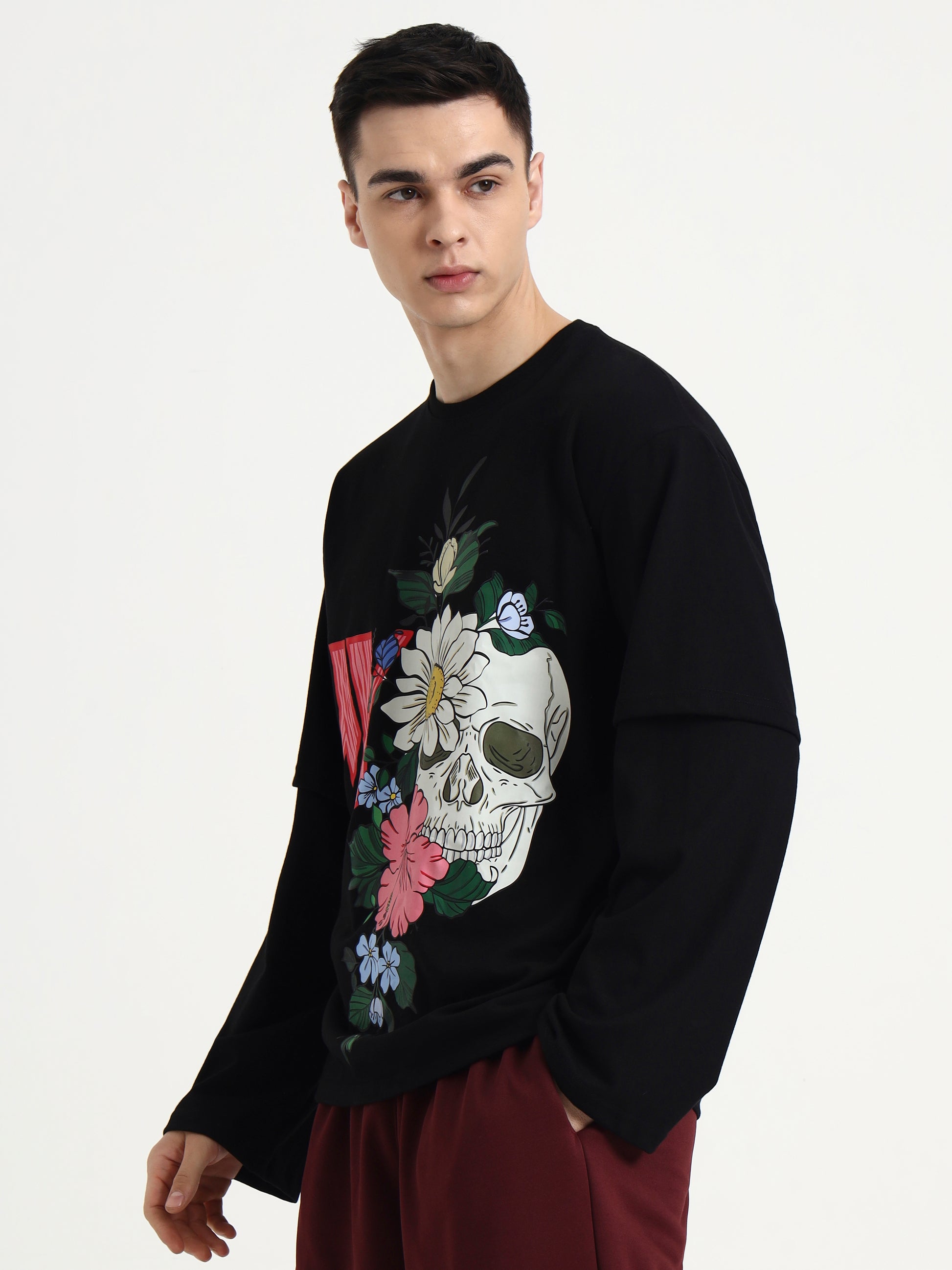 Bloom Skull Unisex Oversized Full Sleeve Tshirt