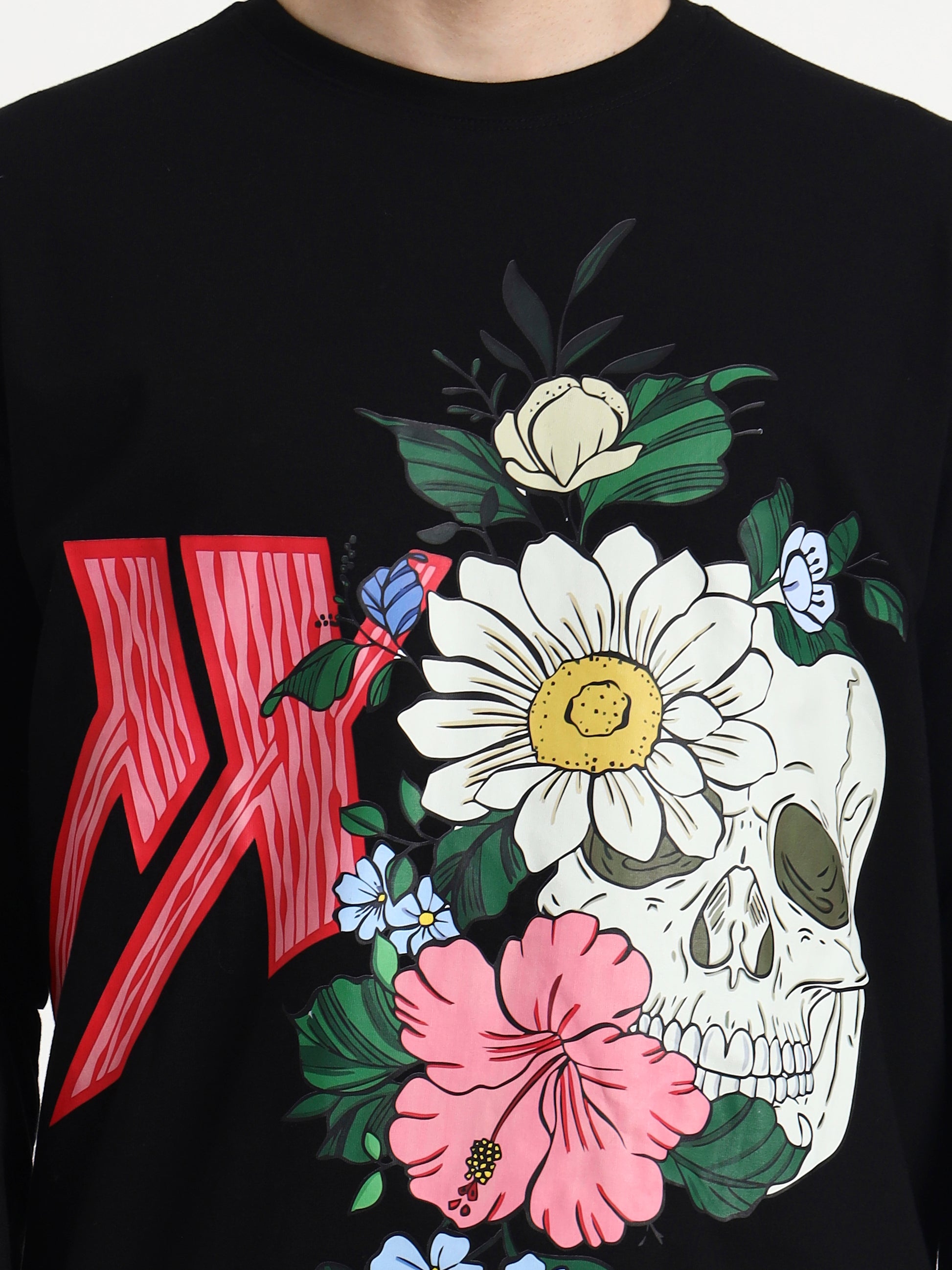 Bloom Skull Unisex Oversized Full Sleeve Tshirt