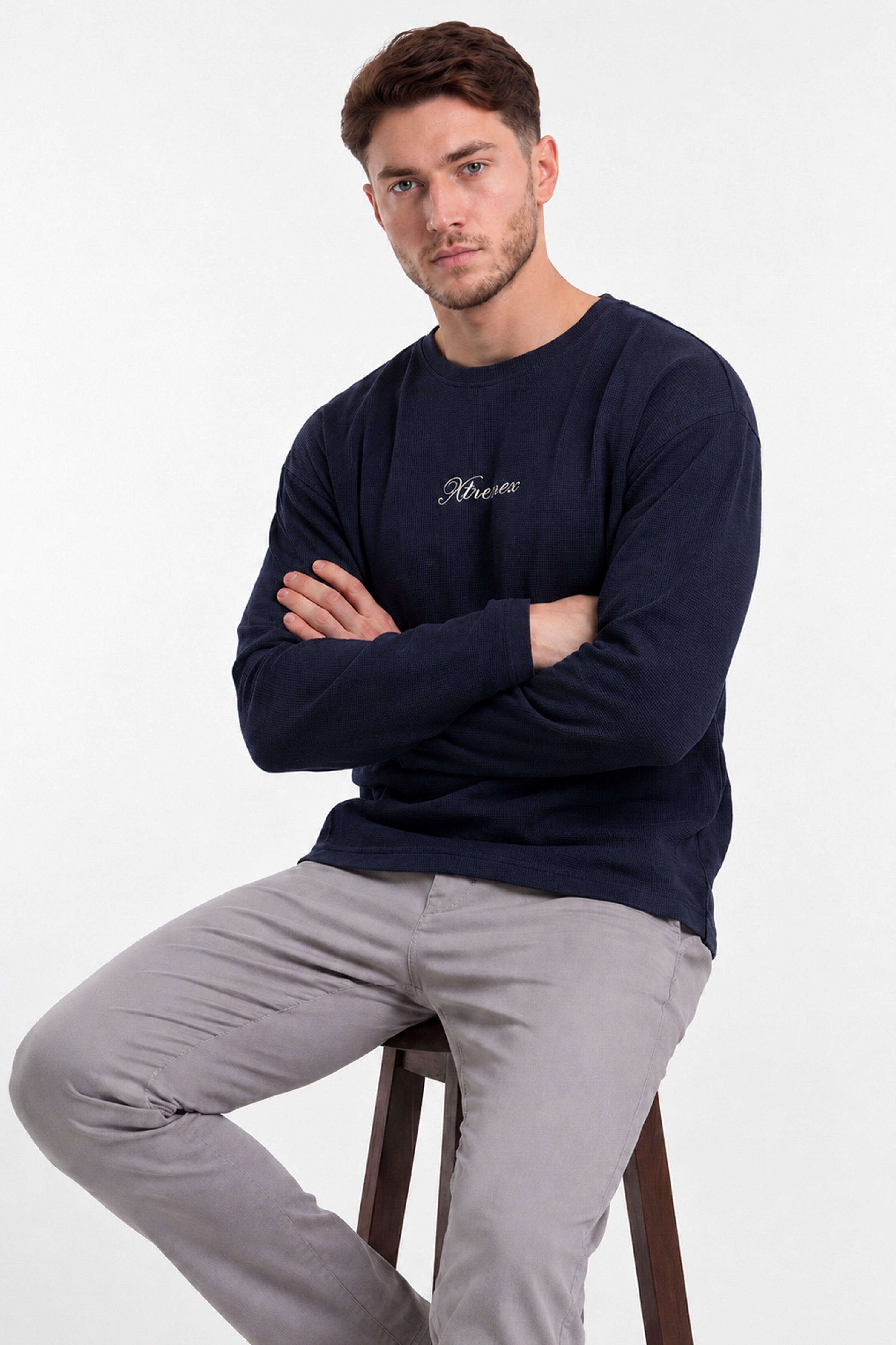 Image of Red Flag Waffle Tshirt - Navy