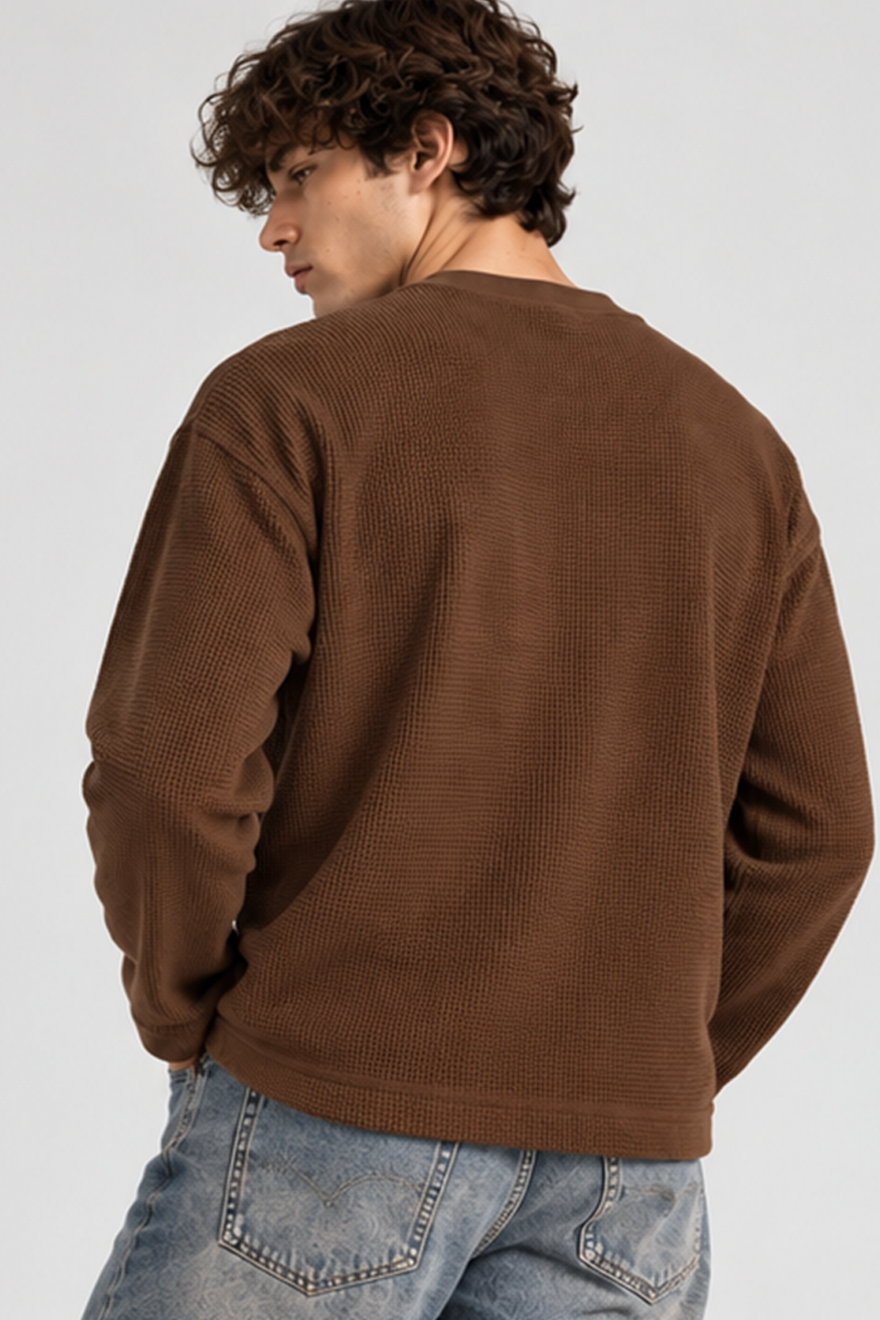 Image of Waffle Henley Tshirt -  Brown