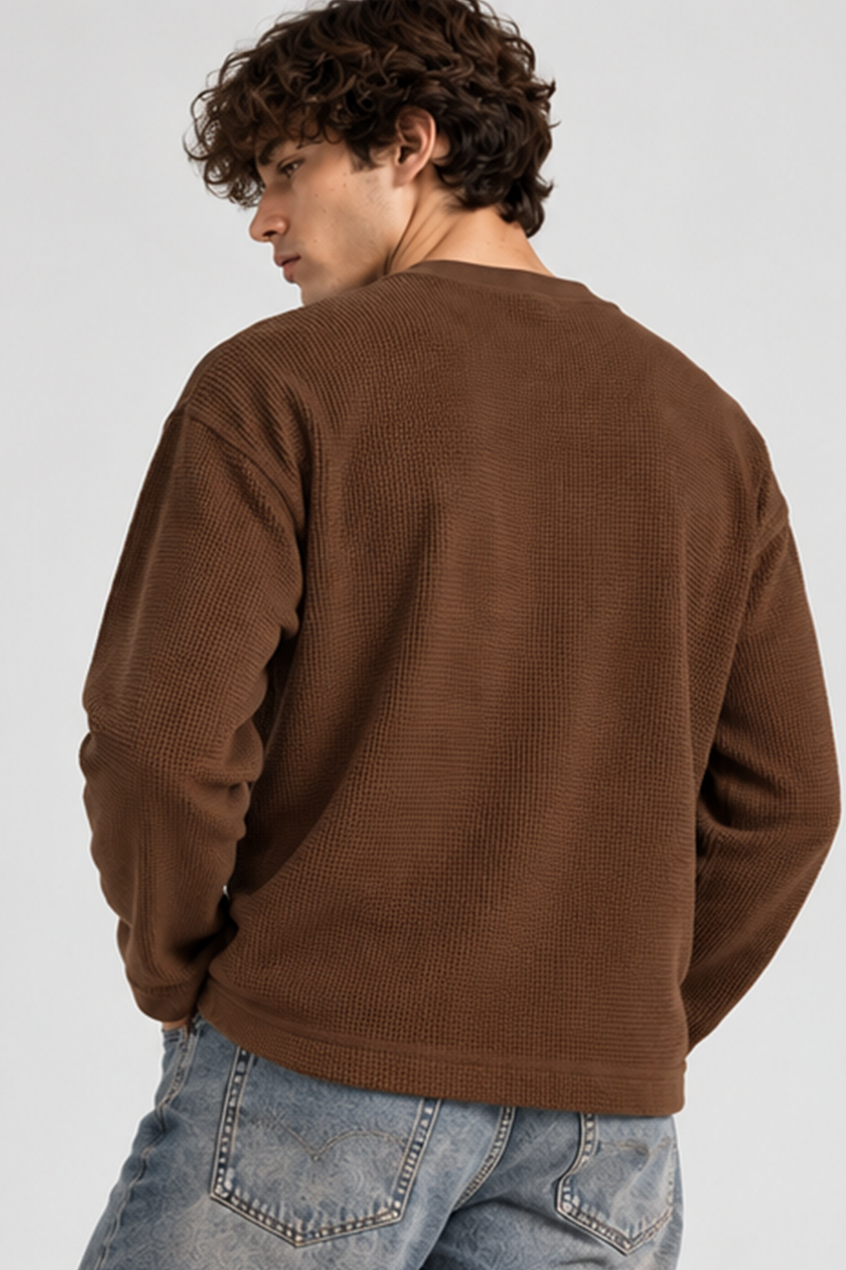 Waffle Henley Tshirt -  Brown