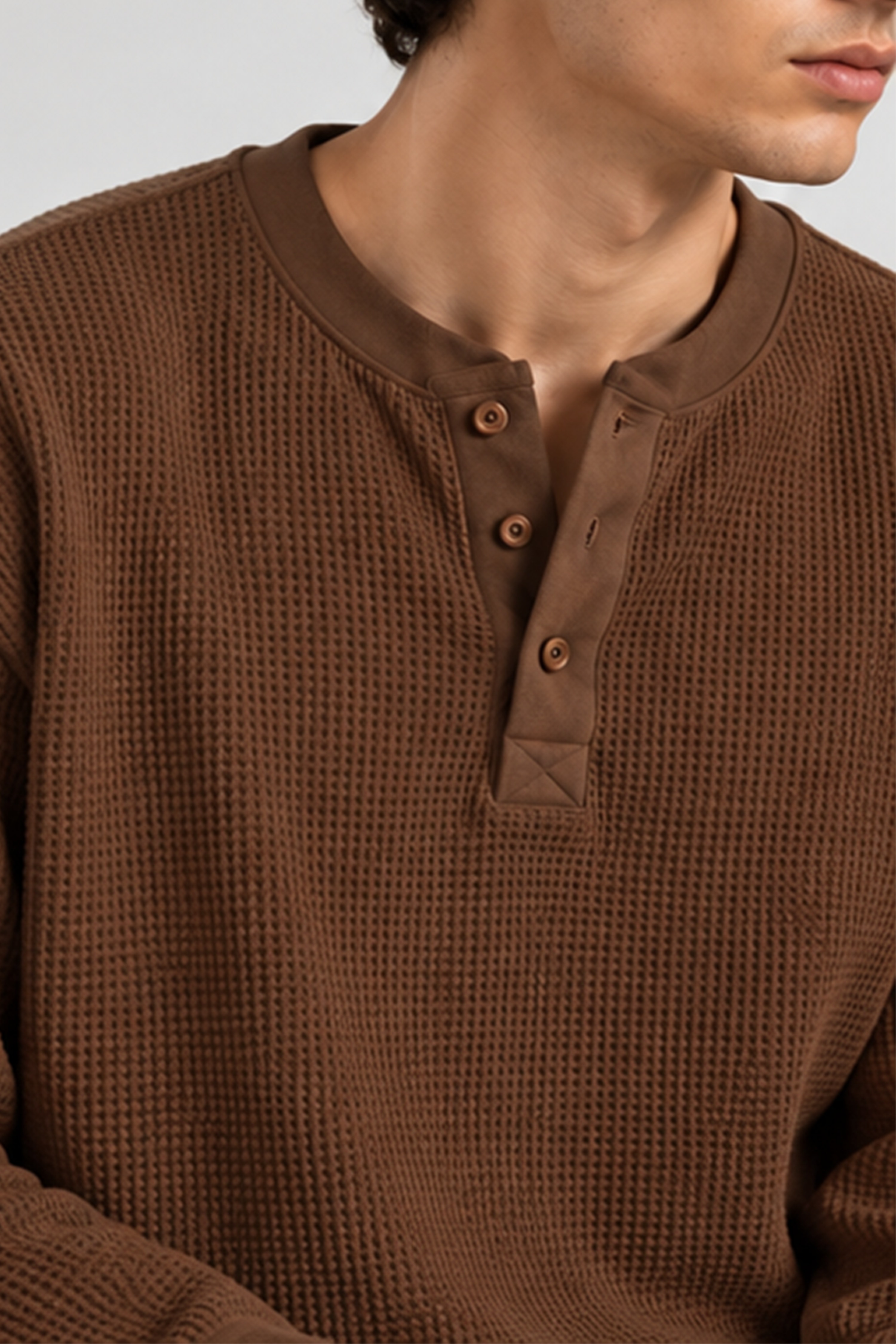 Image of Waffle Henley Tshirt -  Brown