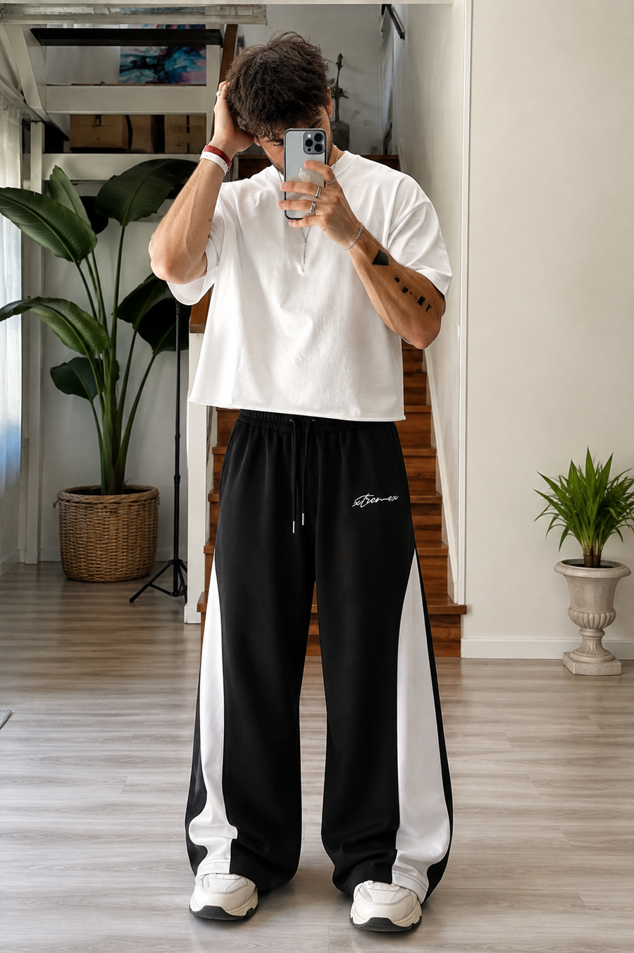 Black contrast panel joggers with relaxed fit ifm