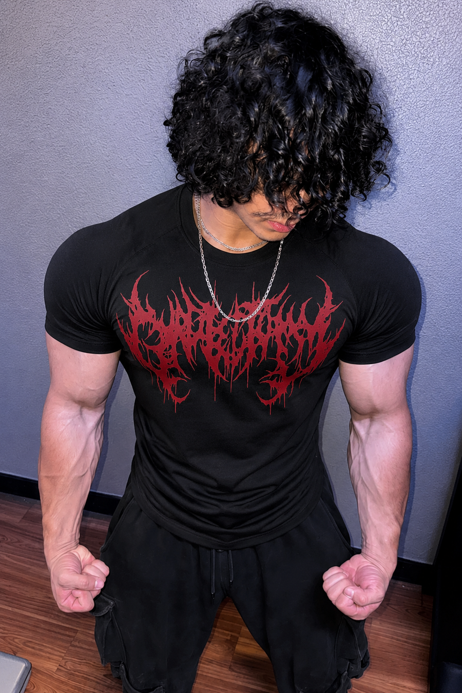 Villain compression t shirt black red graphic
