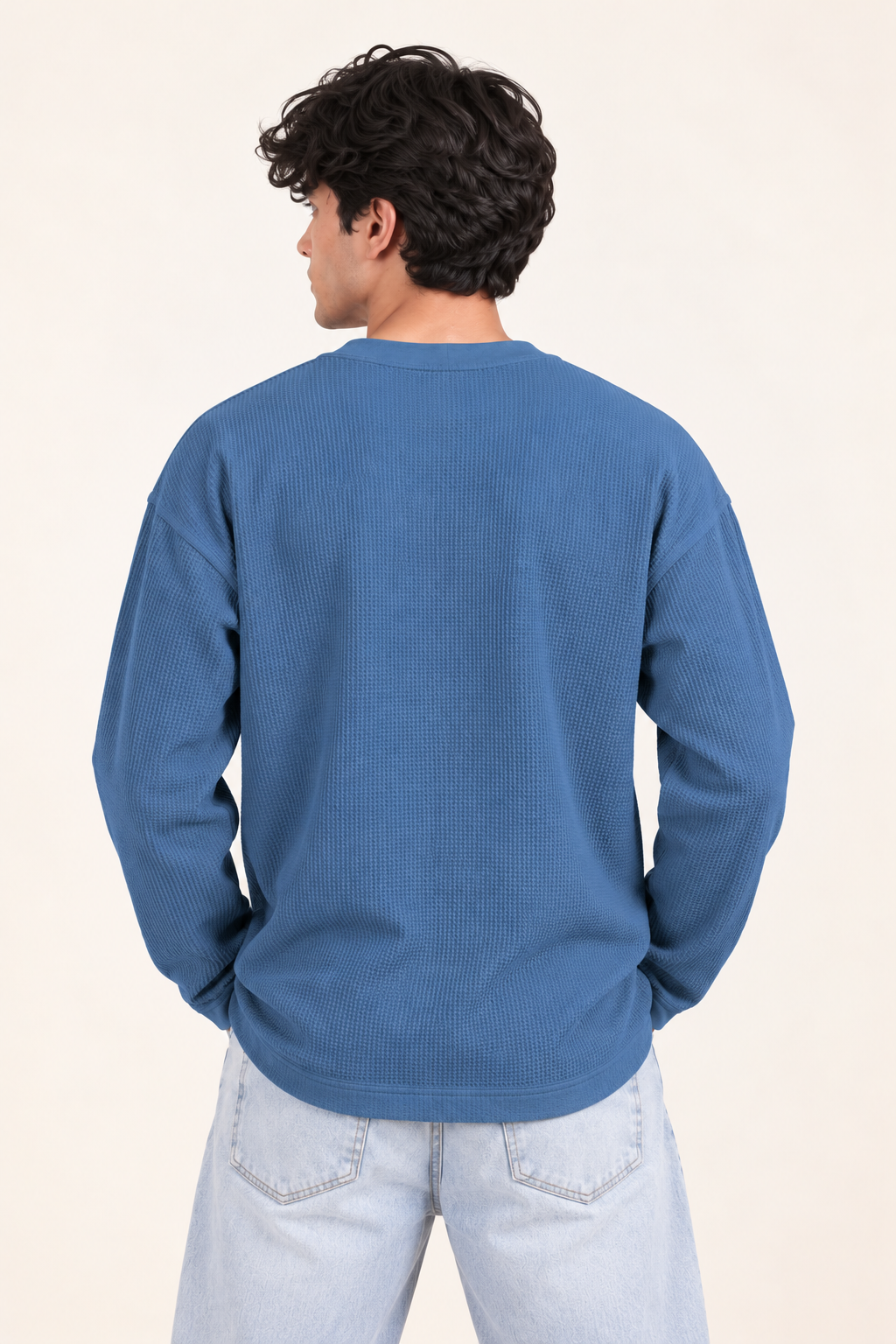 Image of Waffle Henley Tshirt - Blue