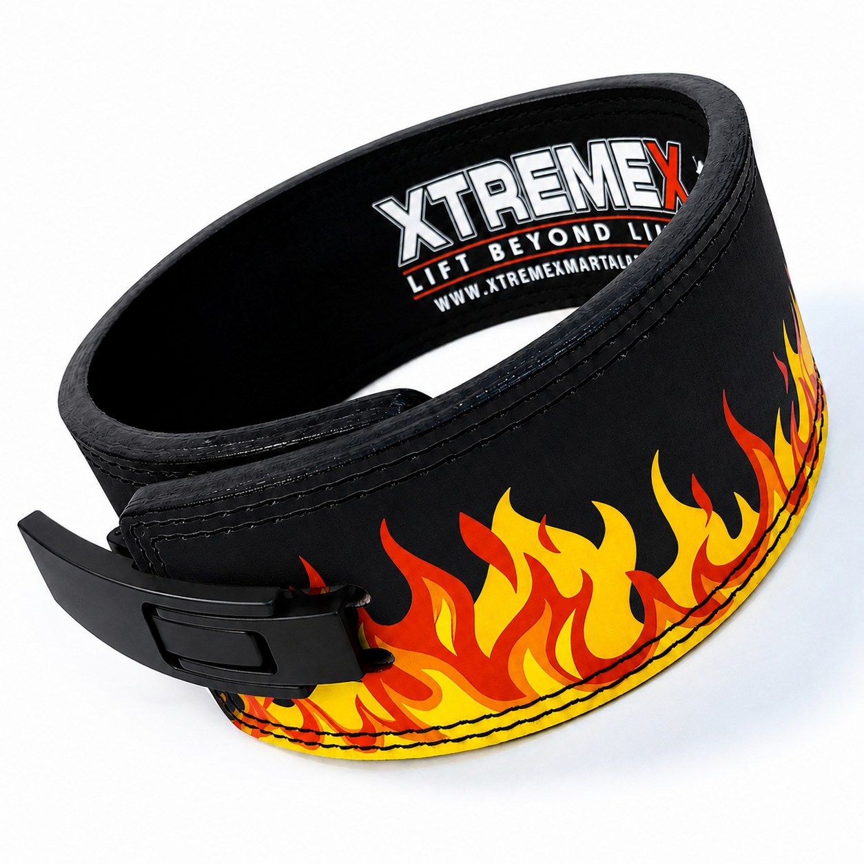 Image of XTREMEX POWERLIFTING 13MM LEVER BELT - FLAME BLACK