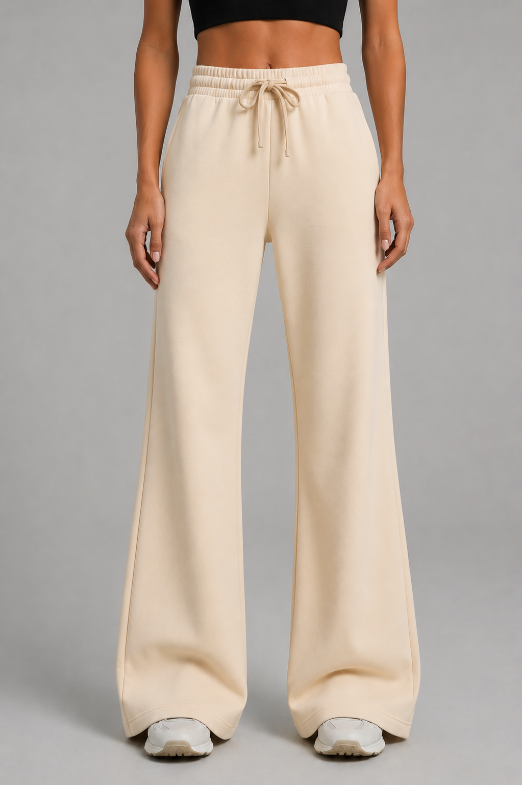 Image of Everyday Flared Pants Beige with high-waisted stretch fit