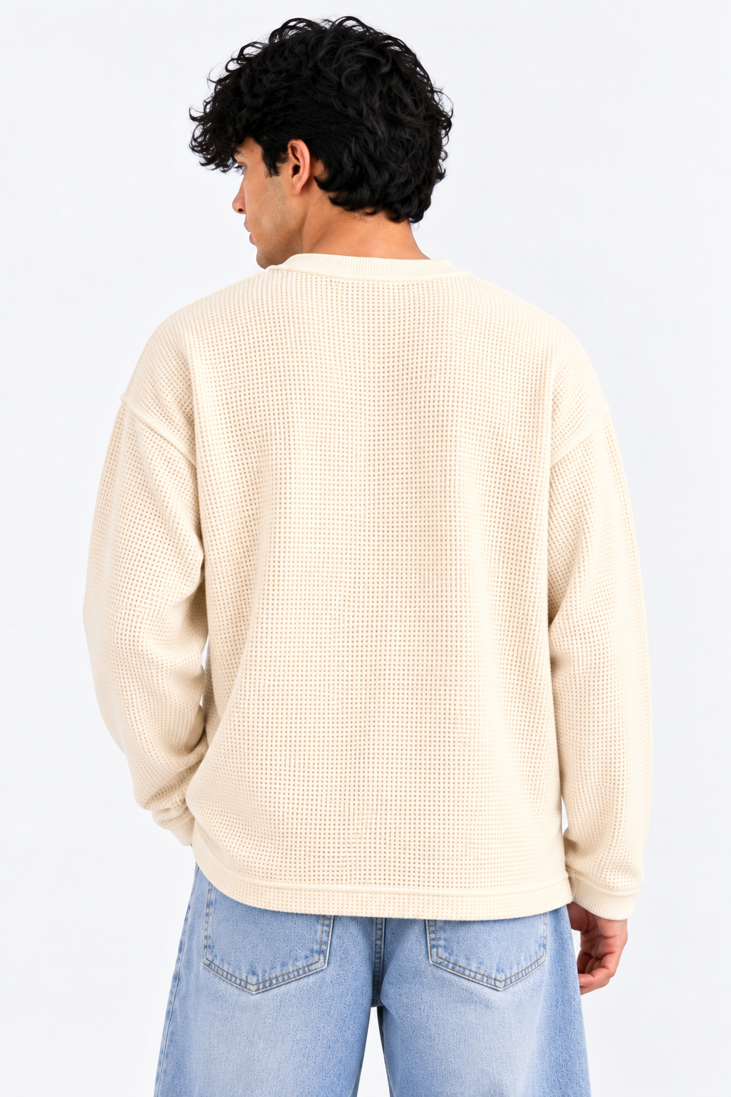 Waffle Henley Tshirt - Cream