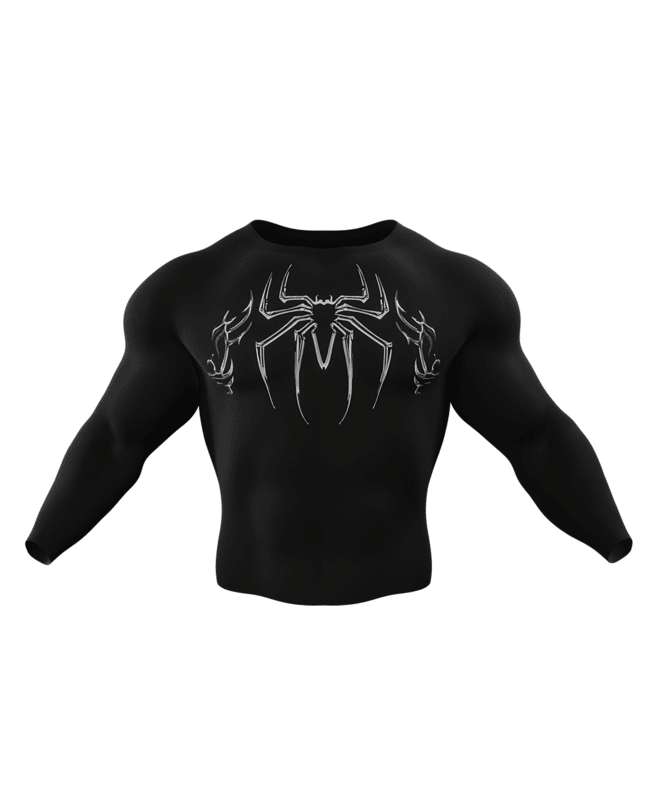 Black spider compression tshirt with chest graphic