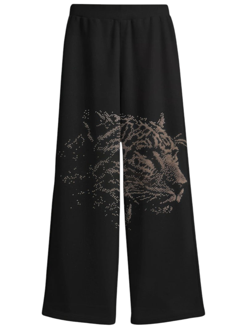 Leopard print premium cotton unisex streetwear joggers black