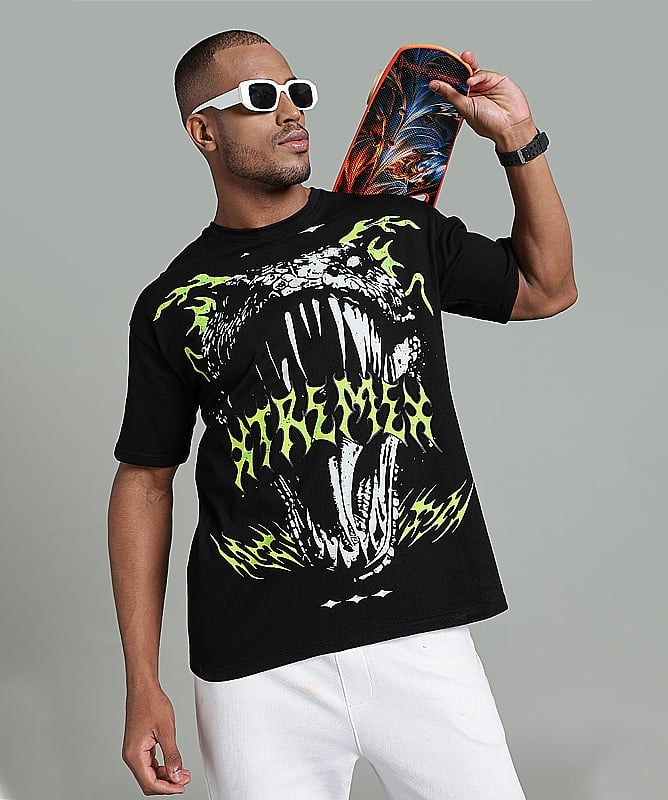 ViperX oversized black cotton graphic unisex T-shirt