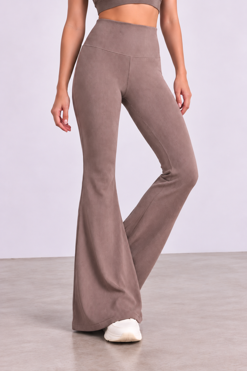 Image of Ribbed Flare Leggings - Mocha