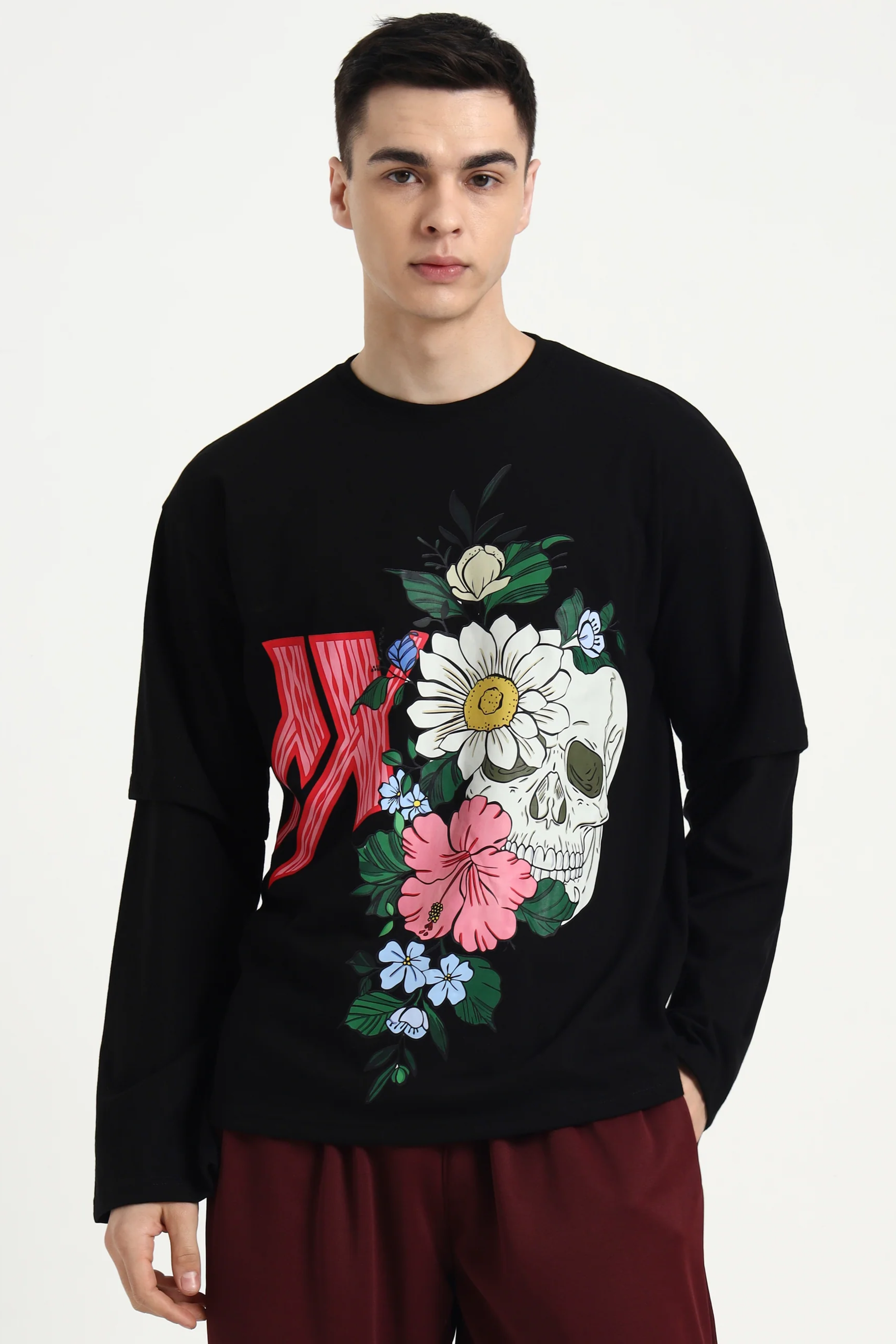 Bloom Skull Unisex Oversized Full Sleeve Tshirt