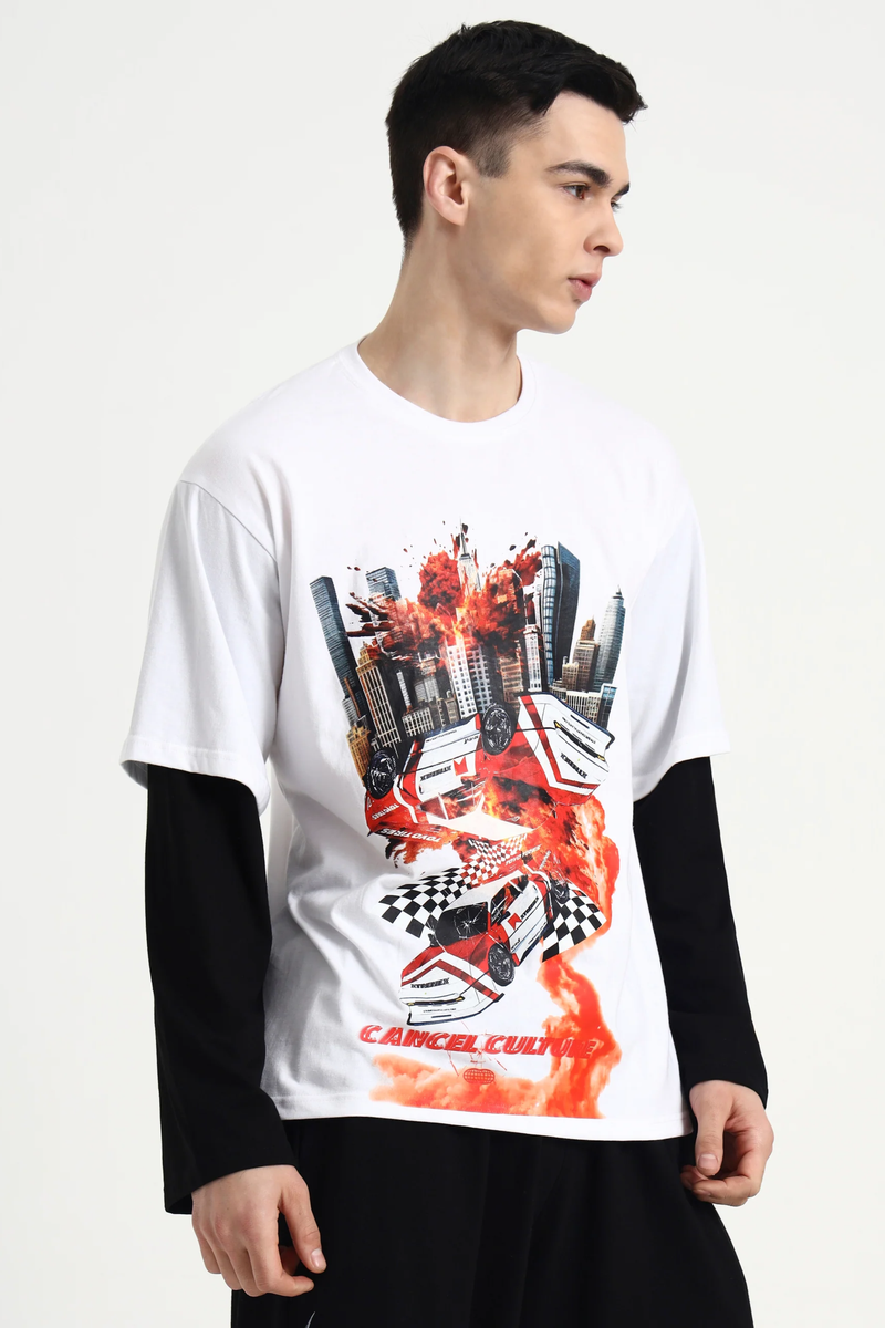 Men's City Drift oversized full sleeve cotton graphic T-shirt ifm