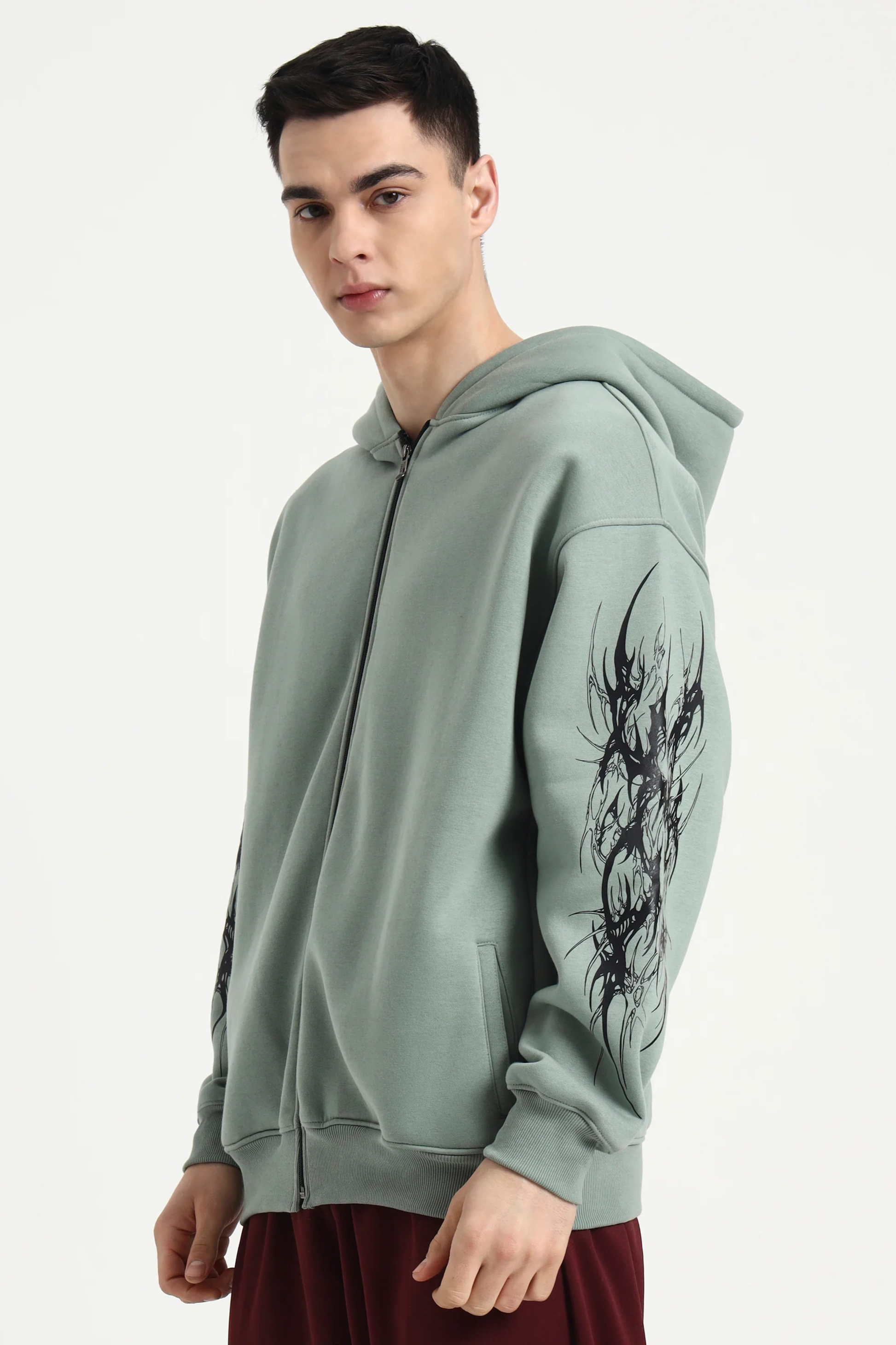Night Pulse Unisex Oversized Zipper Hoodie - Sage Green