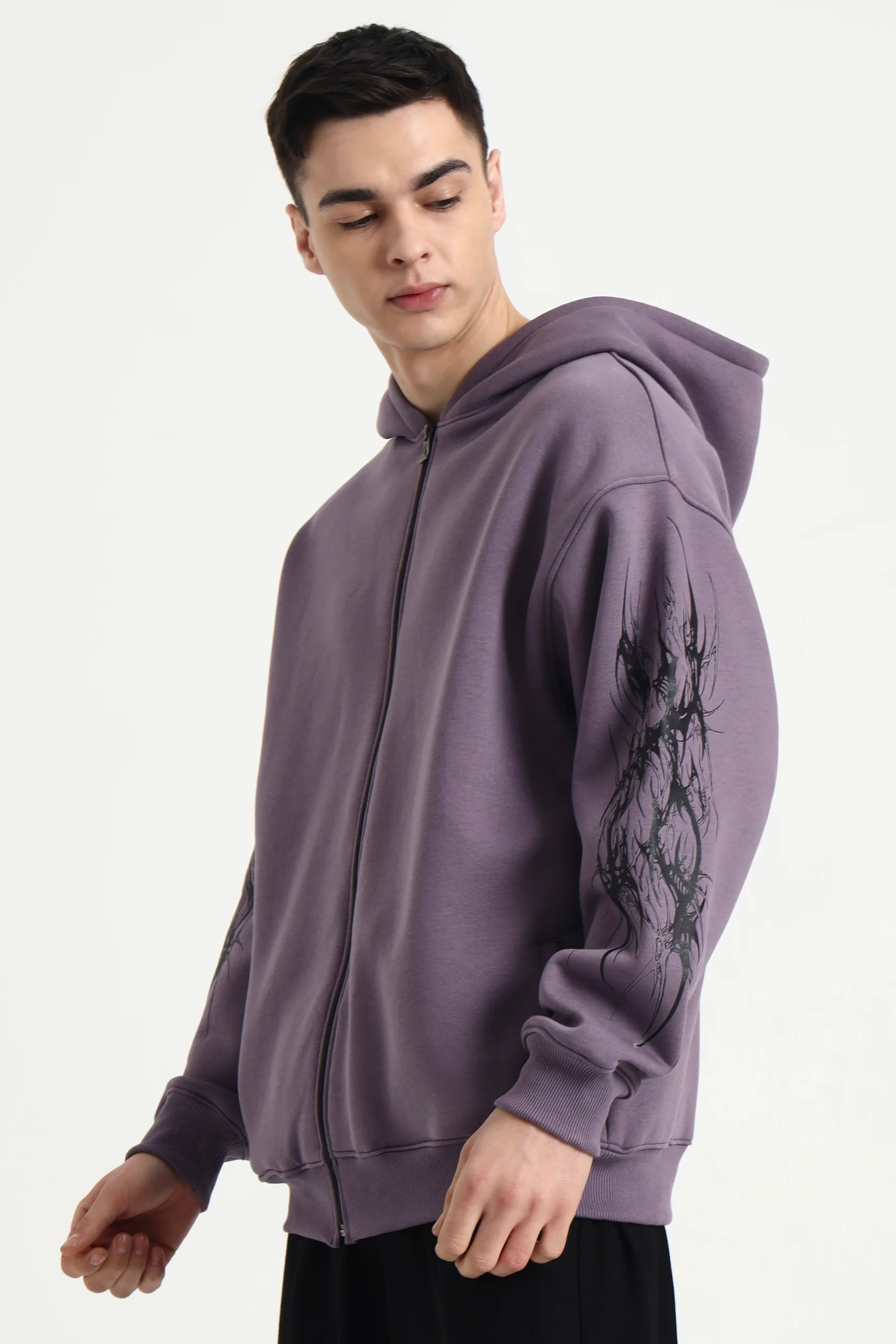 Night Pulse Unisex Oversized Zipper Hoodie - Plum